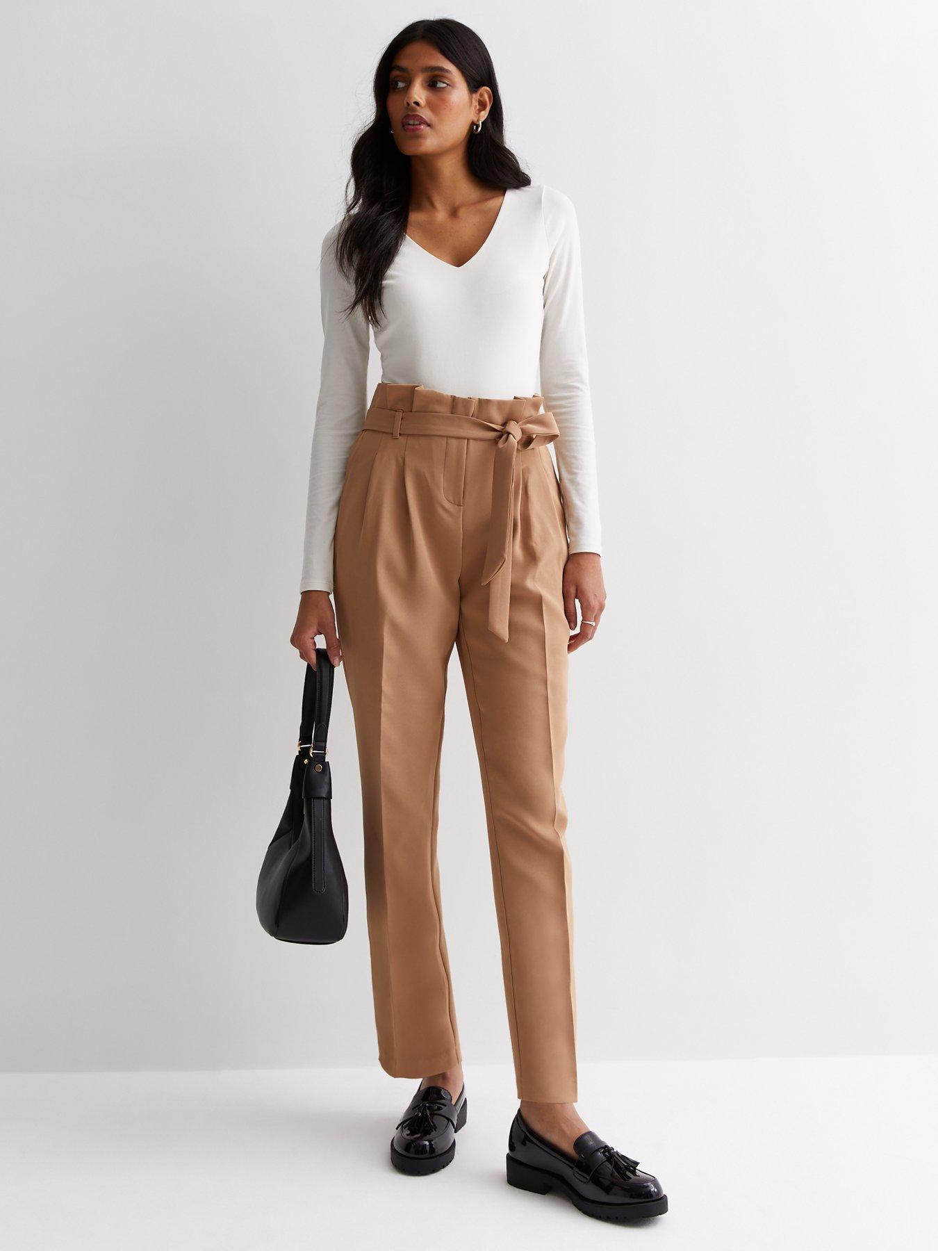 New Look Camel High Waist Paperbag Trousers