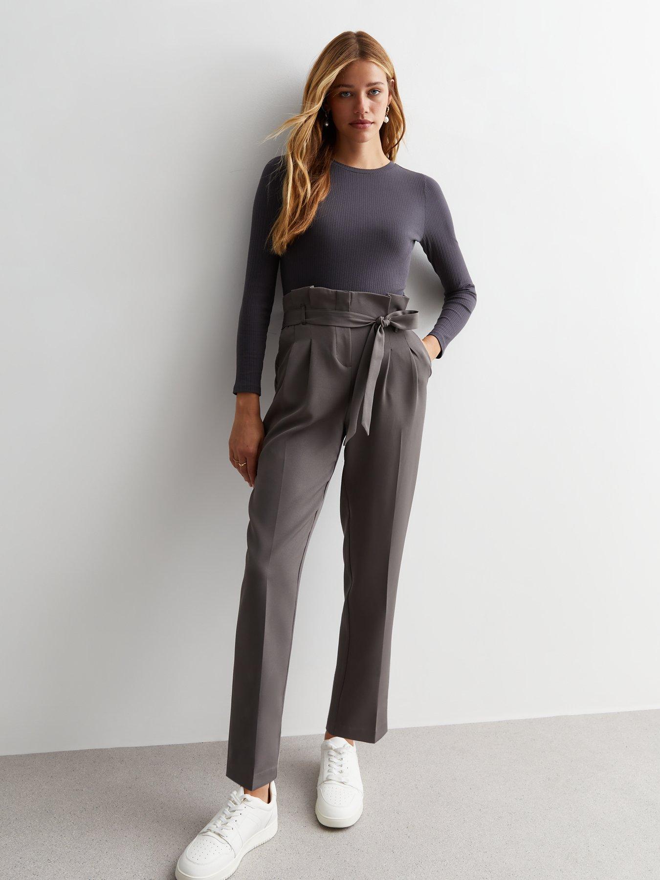 High waisted wide 2024 leg paperbag trousers