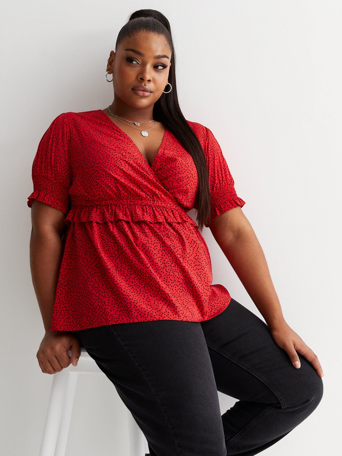 Red leopard print top best sale plus size