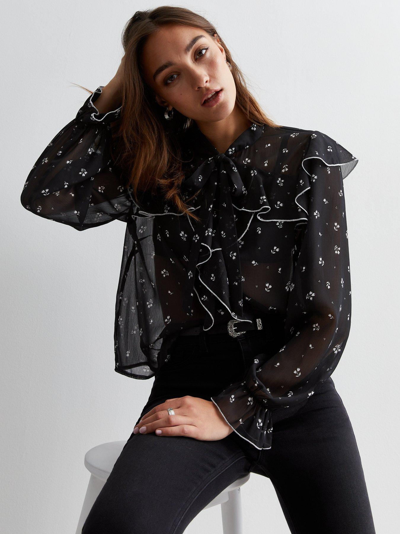 Black floral best sale chiffon blouse