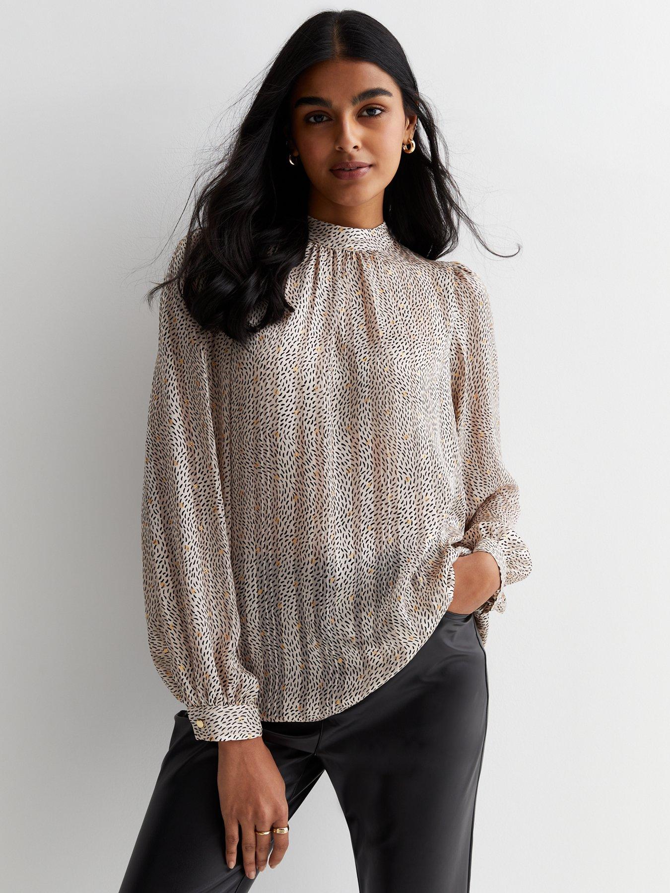 White Gold Fleck High Neck Blouse