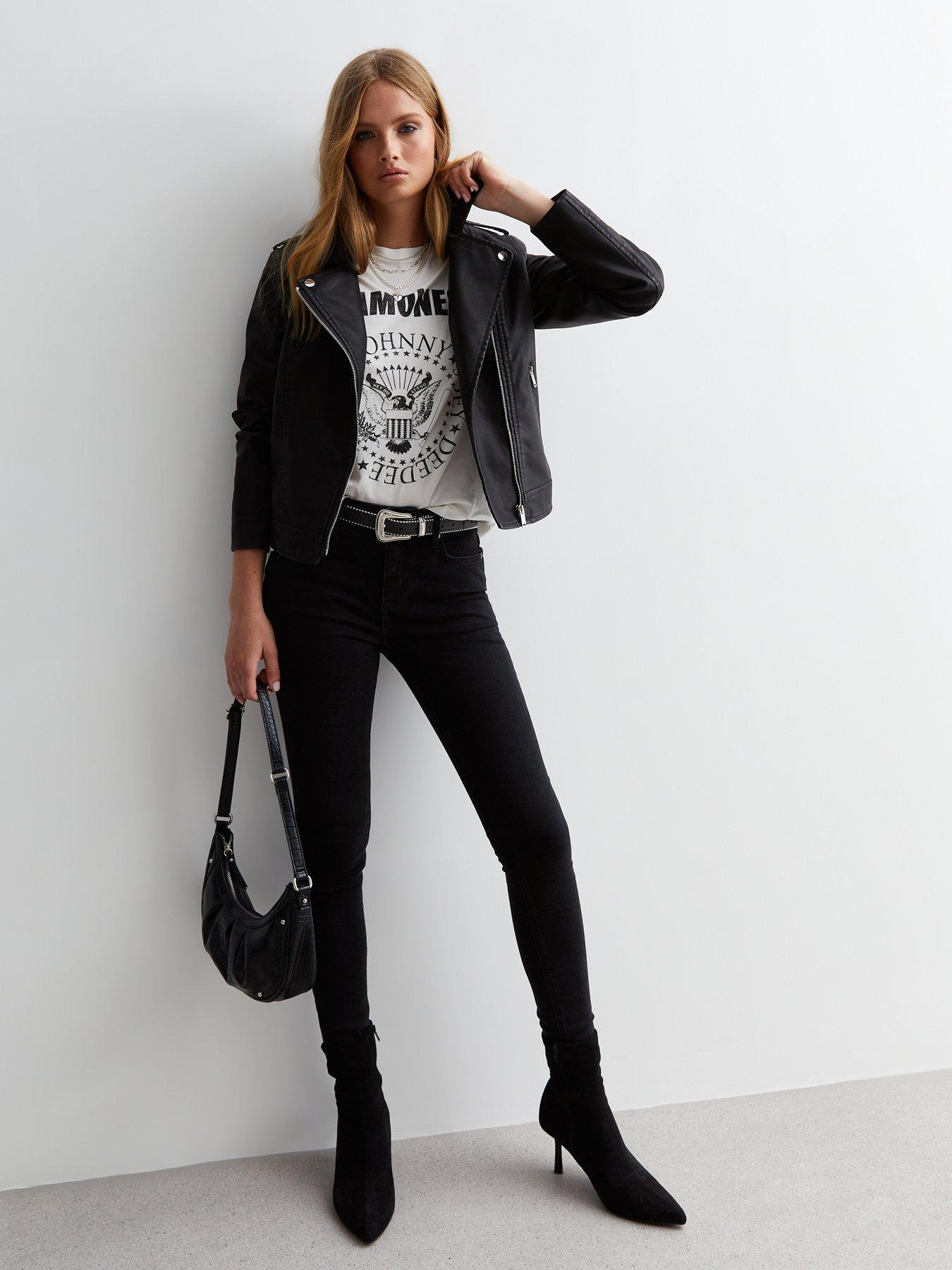 Black leather jacket with black sale jeans