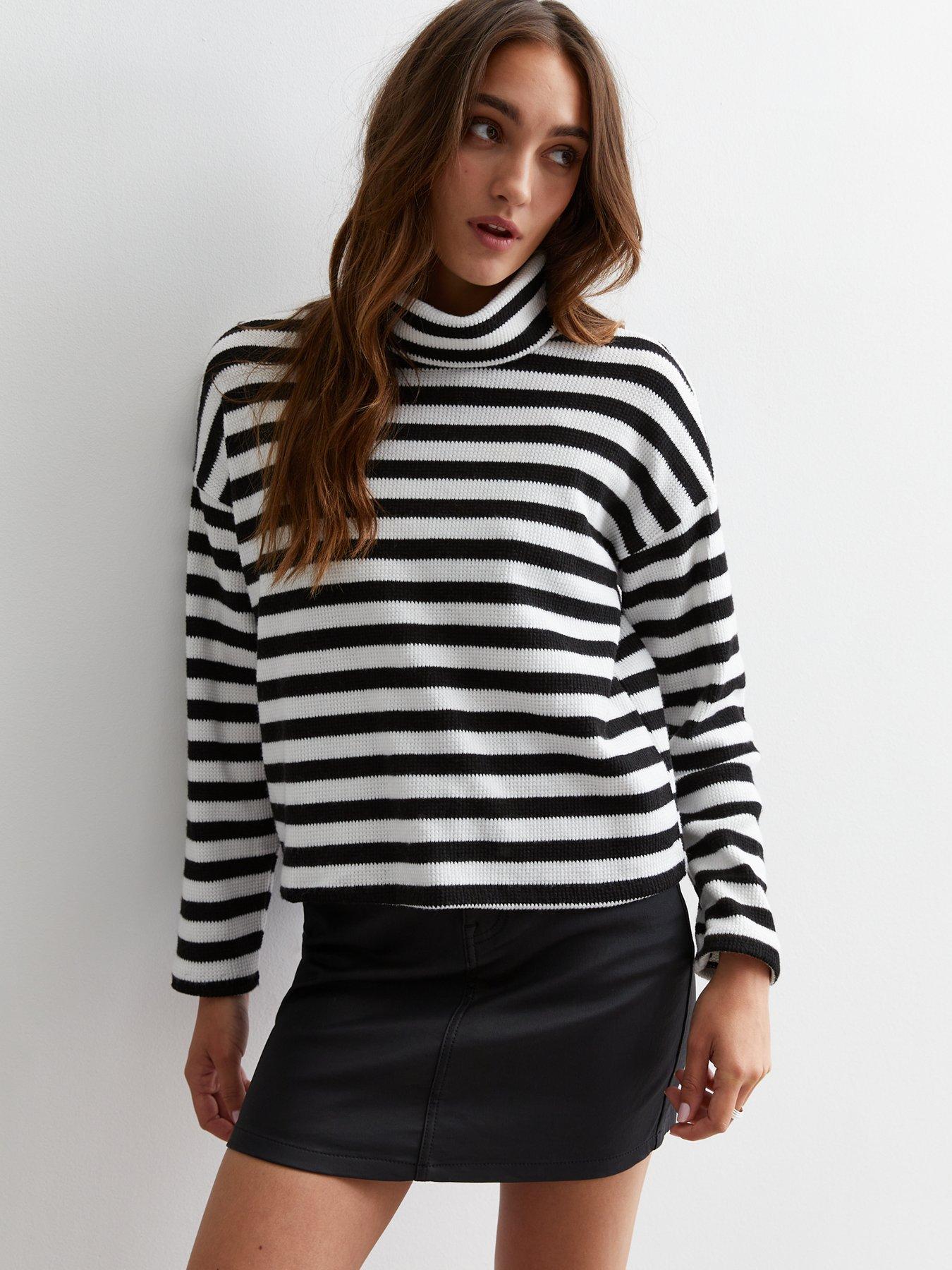 Black Stripe Ribbed Roll Neck Jumper