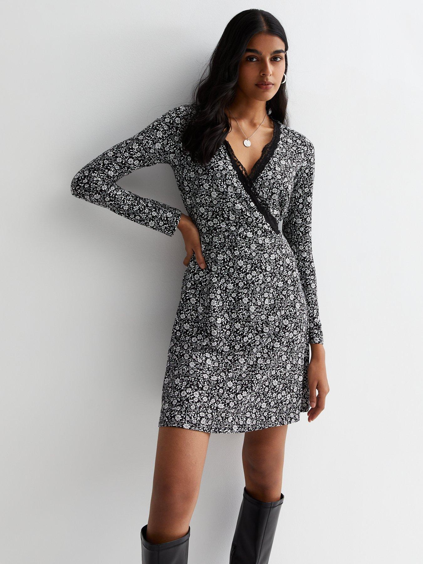 F&f neutral leopard border satin wrap midi outlet dress