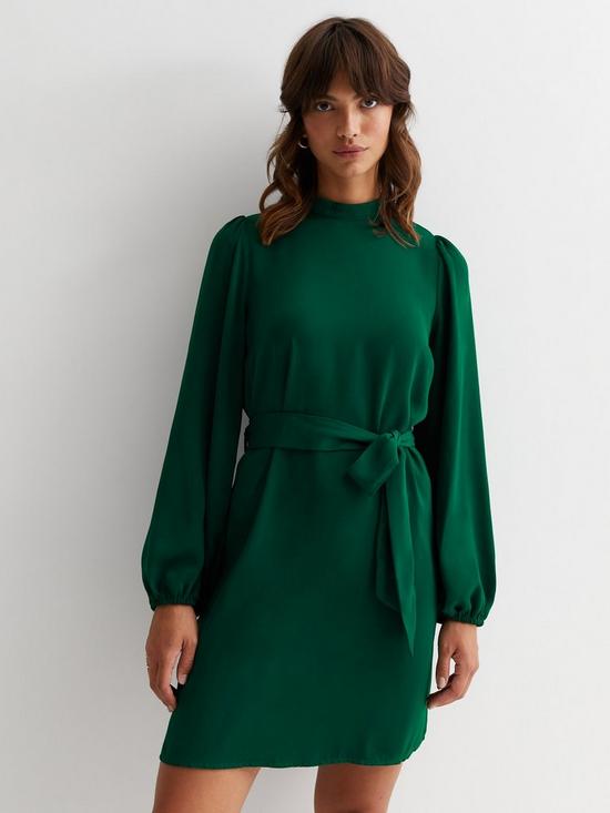 New Look Dark Green High Neck Belted Mini Dress | very.co.uk