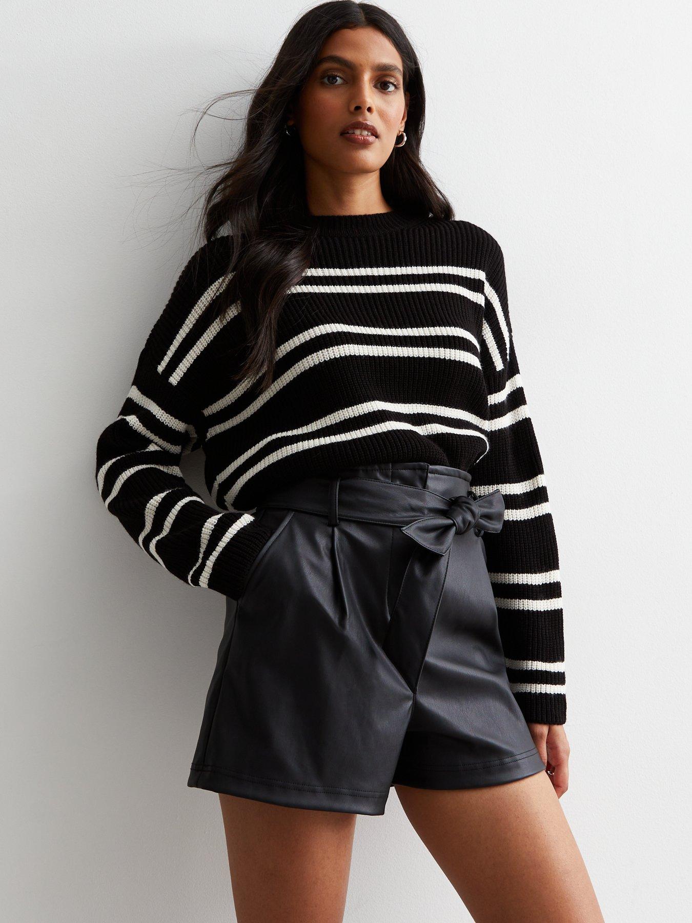 New Look belted faux leather shorts in black