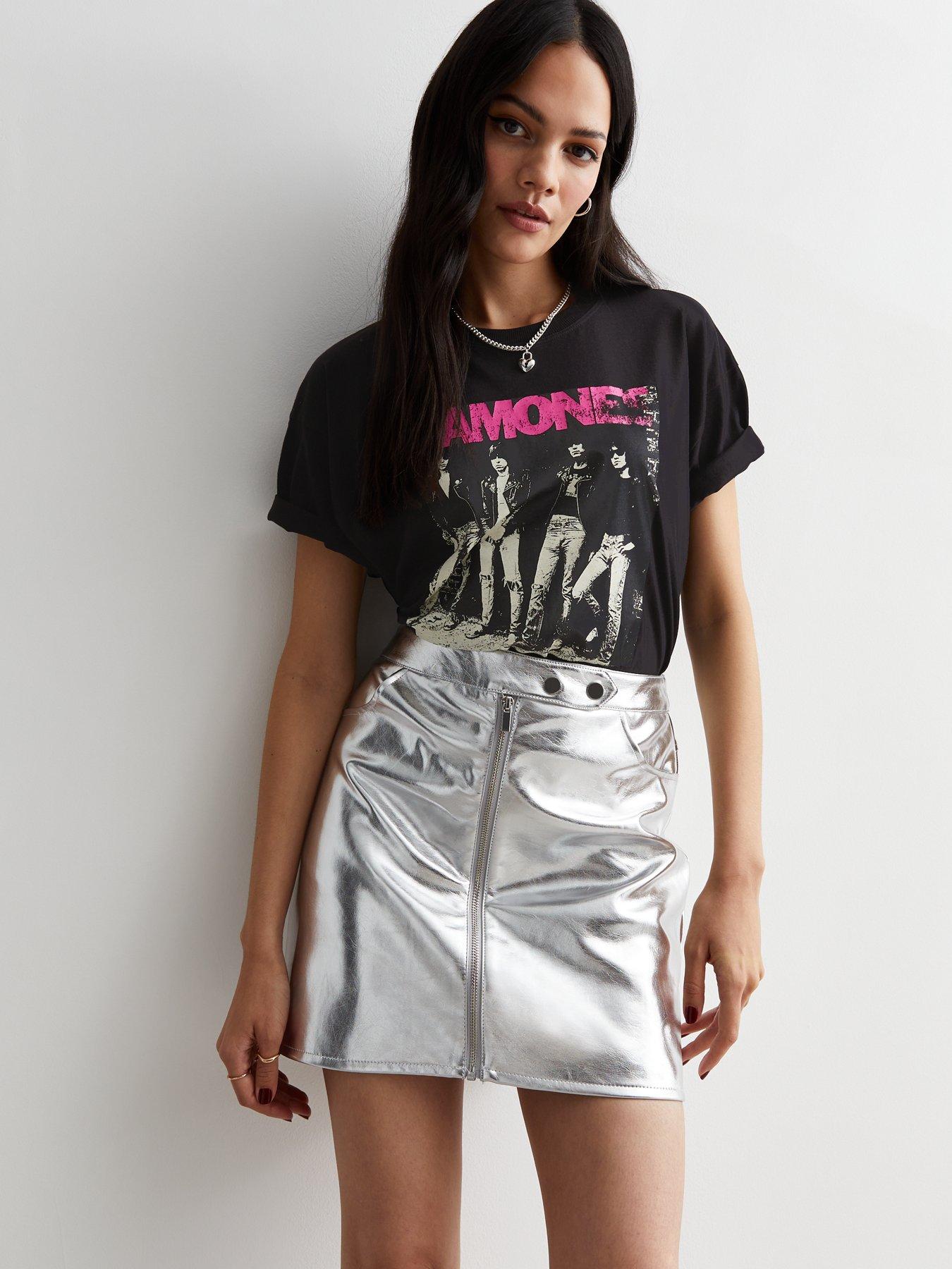 Silver leather clearance mini skirt