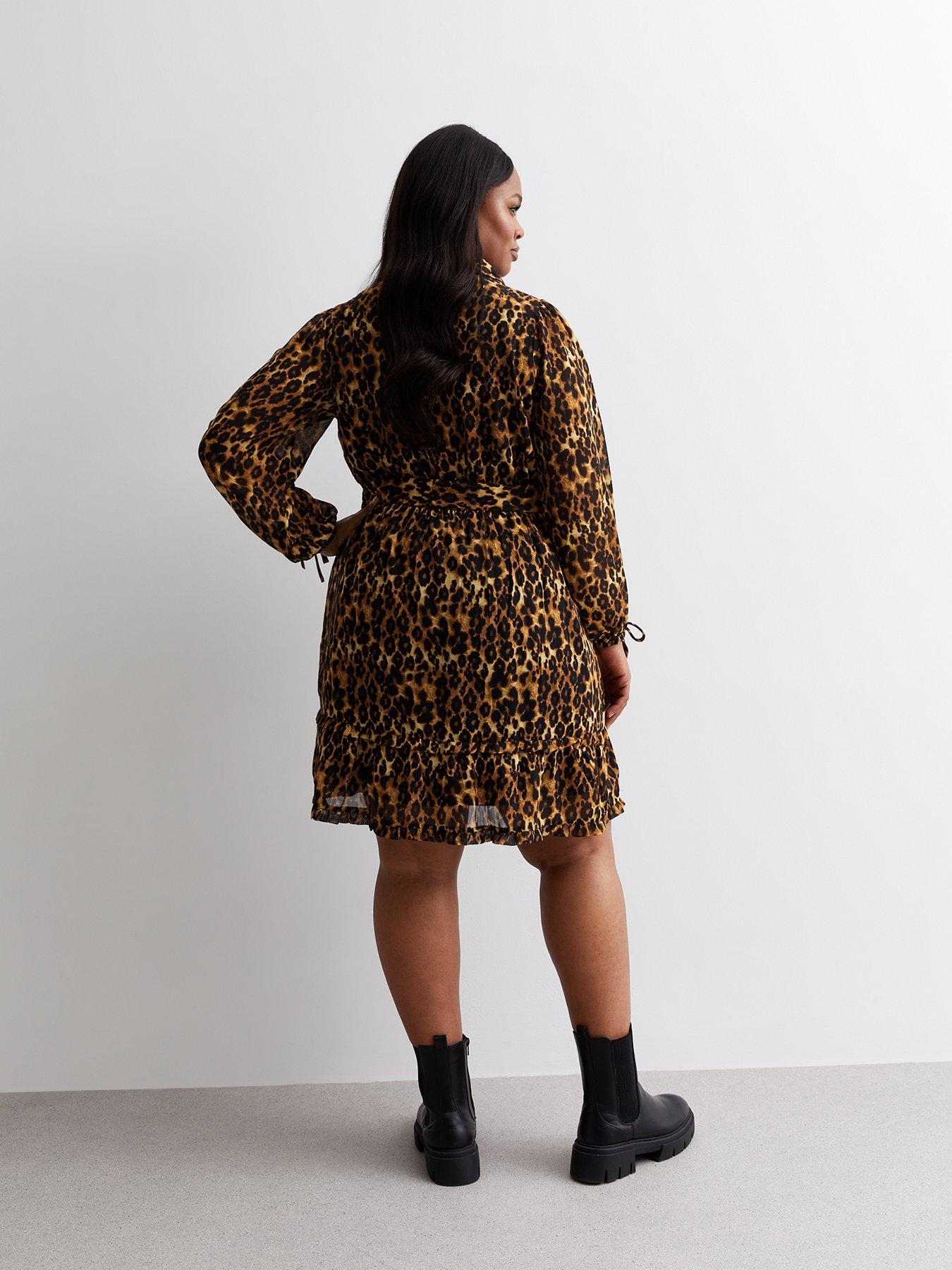 New Look Dress 6 Womens Animal Print Midi A Line Red Smock Shirred