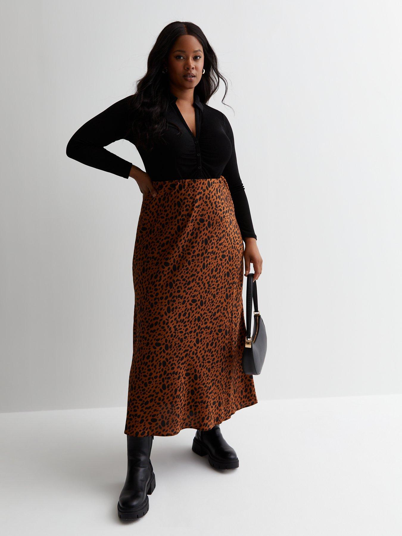 Animal print shop satin skirt