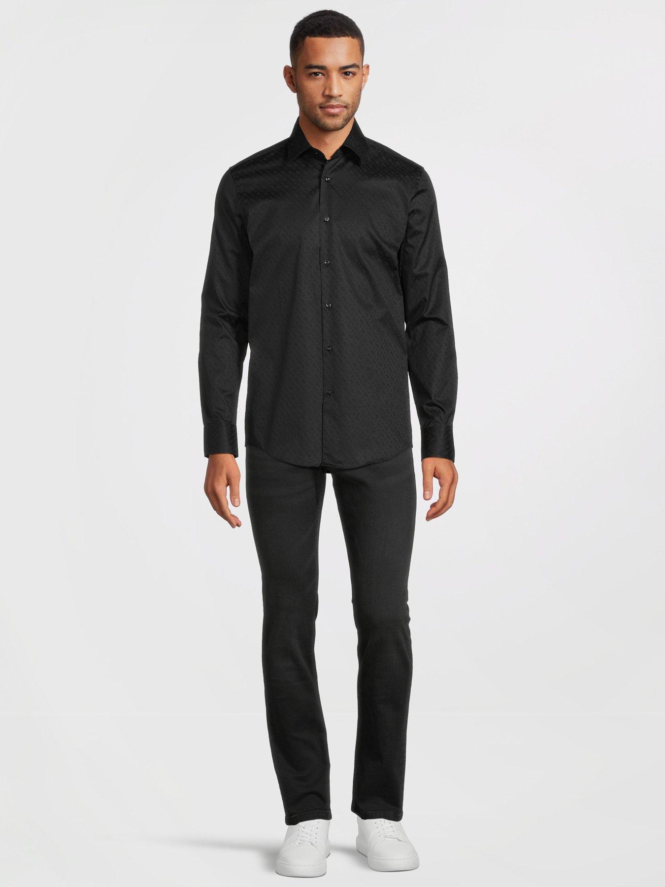 H HANK kent C1 214 Slim Fit Long Sleeve Shirt Black