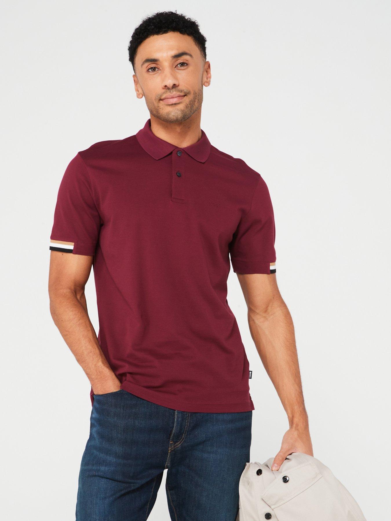 BOSS Parlay 147 Regular Fit Polo Shirt - Dark Red | Very.co.uk