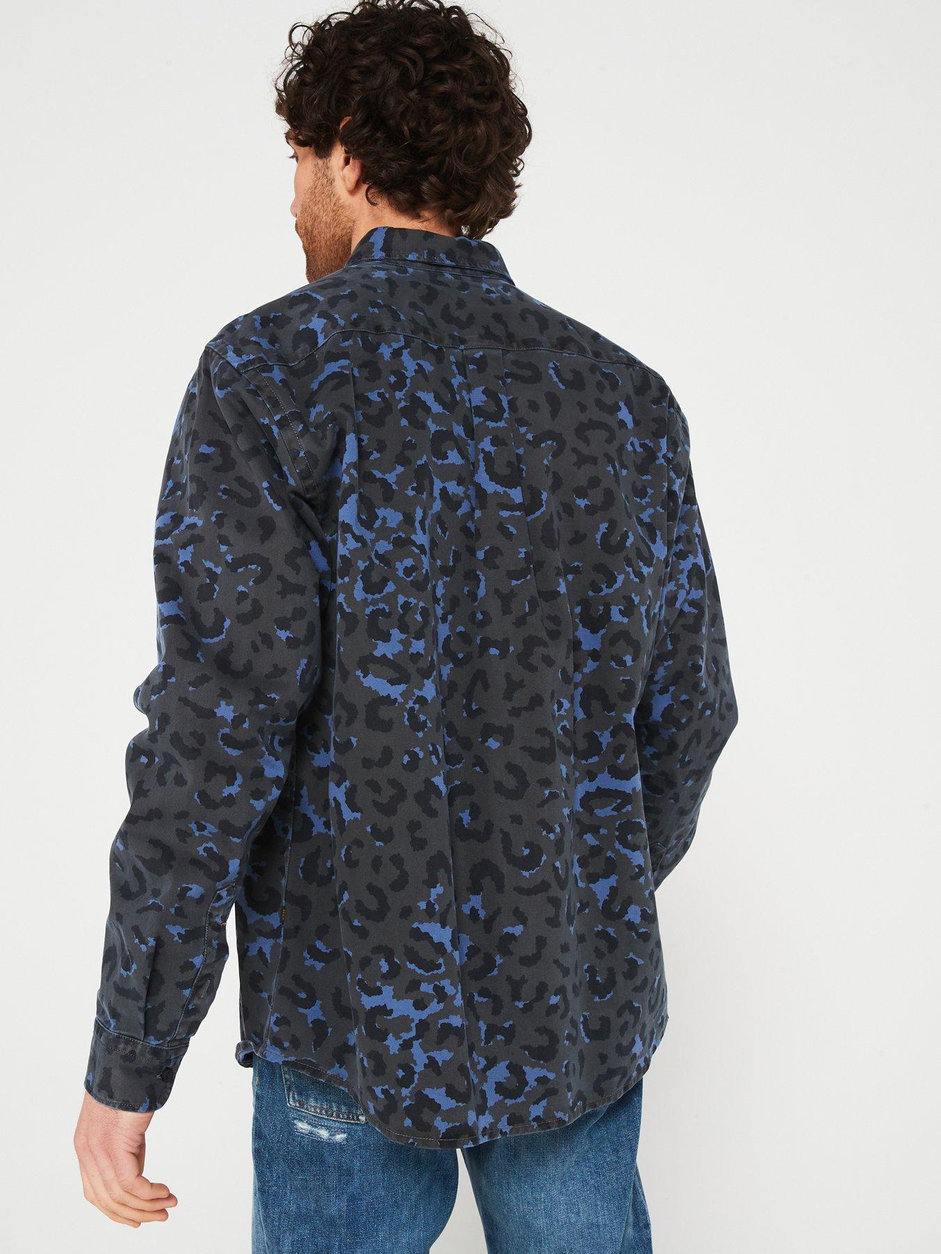 BOSS Lambey_1 Patterned Long Sleeve Shirt - Dark Green | Very.co.uk