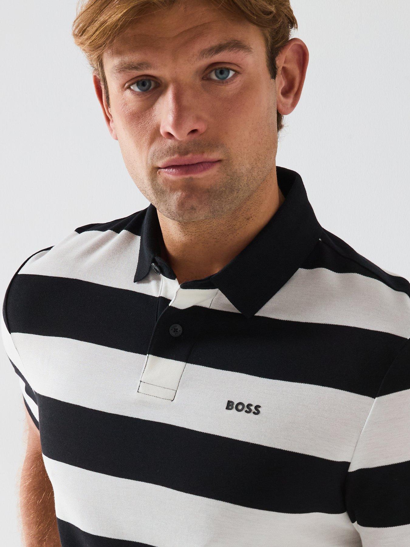 Image 4 of 6 of BOSS Palesstripe Relaxed Fit Polo Shirt - Black&nbsp;