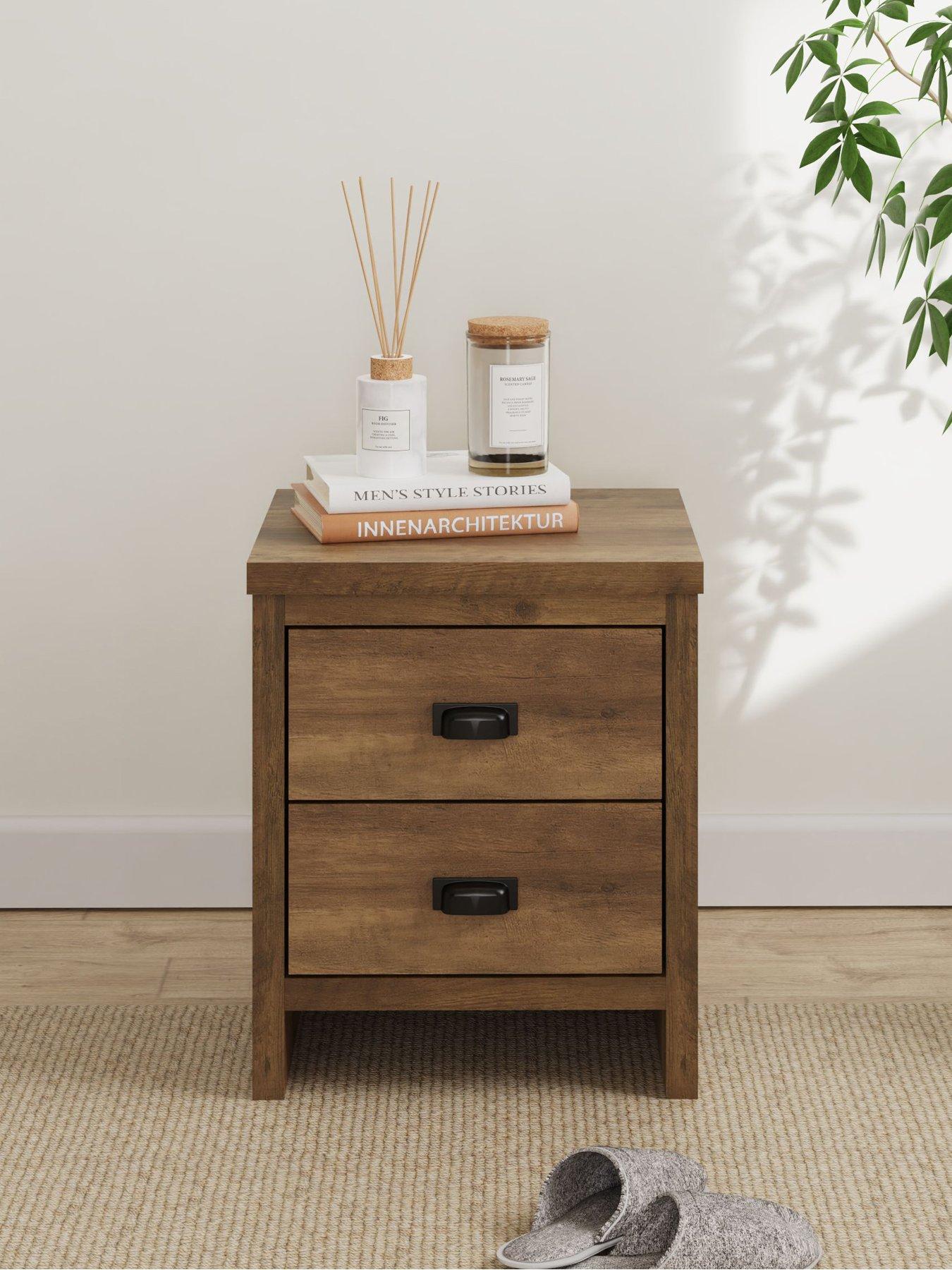 GFW Boston 2 Drawer Bedside Chest - Oak