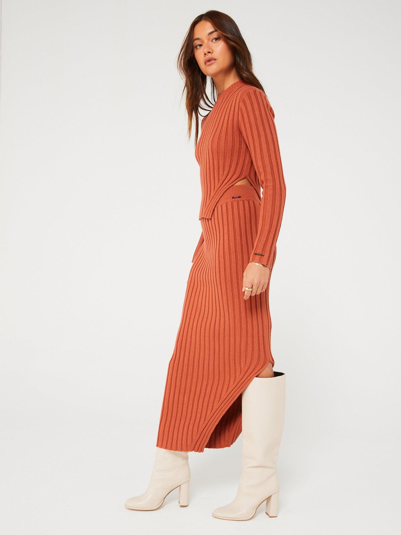 Image 3 of 5 of Calvin Klein Wool Blend Side Split Knitted Jumper - Orange
