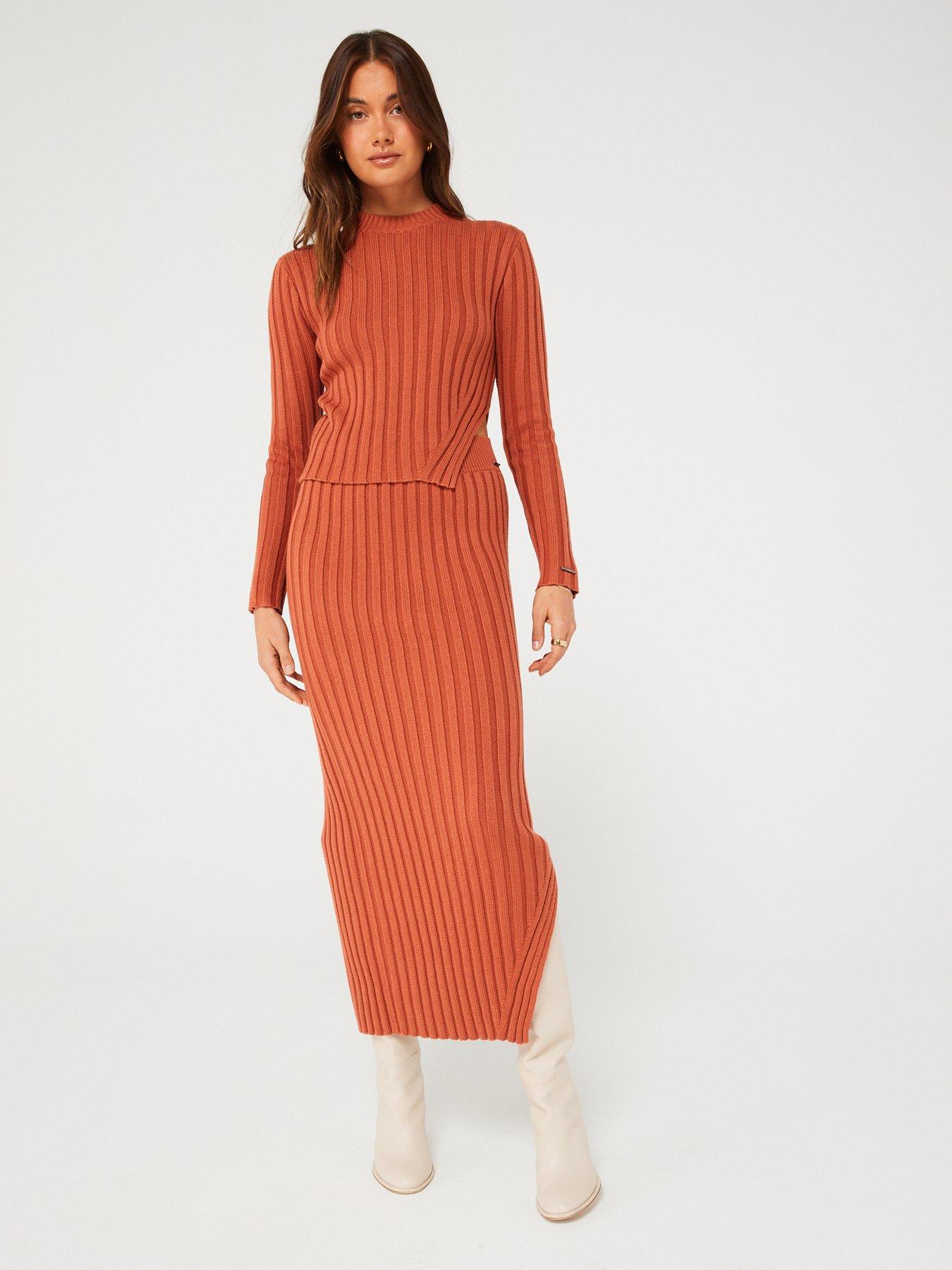 Image 4 of 5 of Calvin Klein Wool Blend Side Split Knitted Jumper - Orange