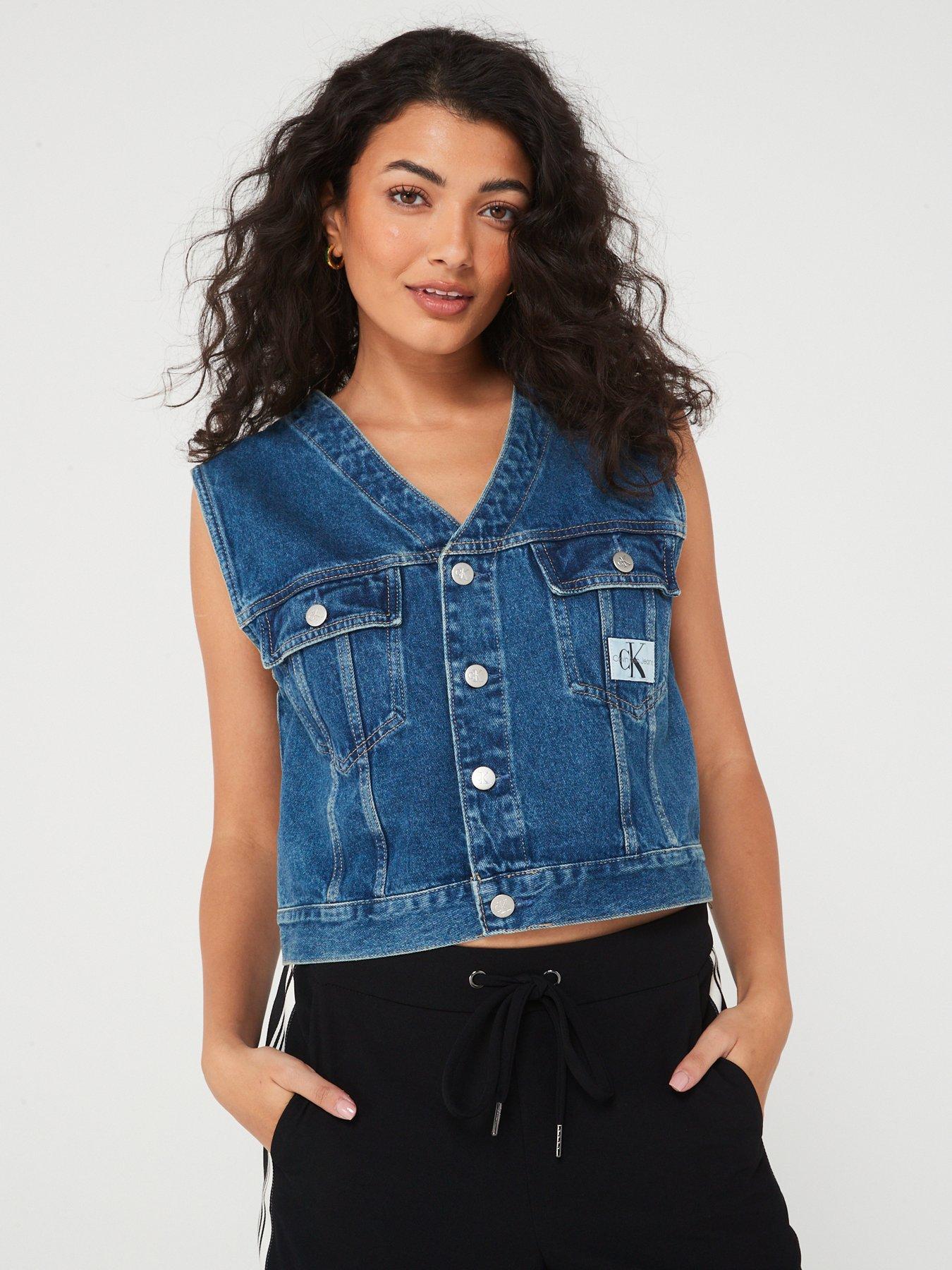 Sleeveless jean vest on sale womens