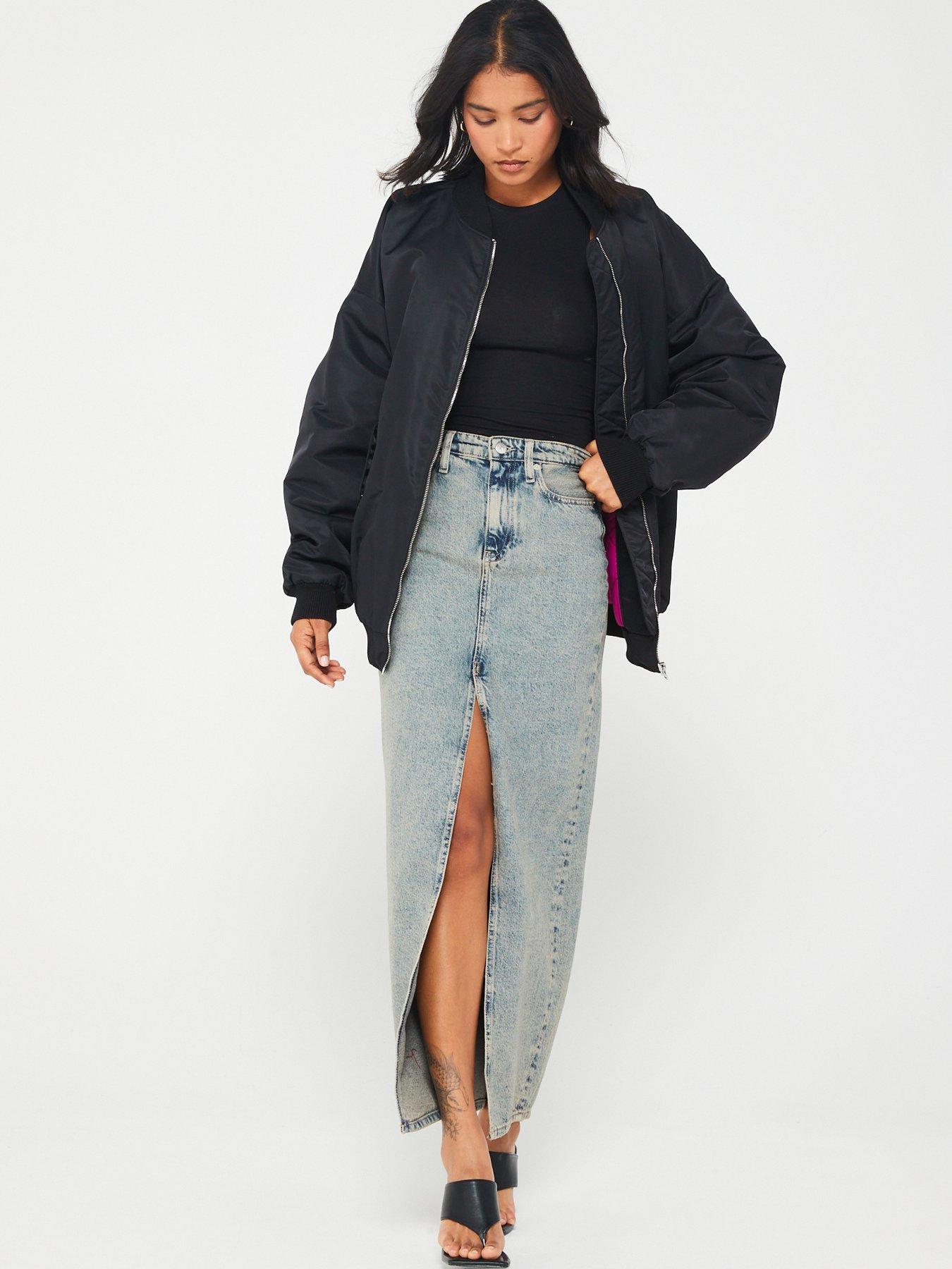 Front Split Maxi Denim Skirt Blue