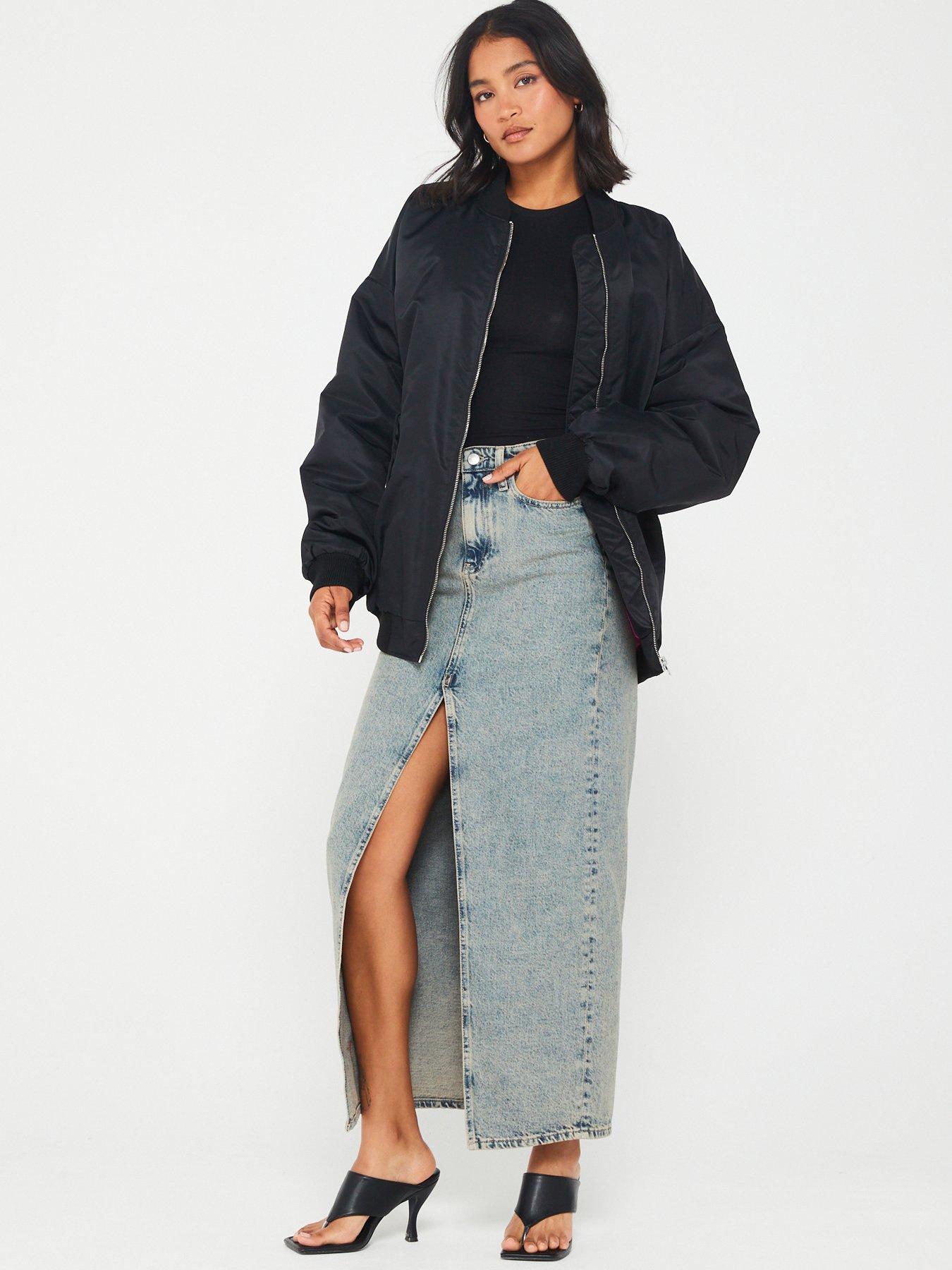 Image 5 of 5 of Calvin Klein Jeans Front Split Maxi Denim Skirt - Blue