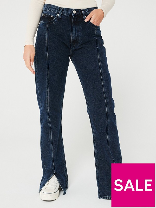 Calvin Klein Jeans Authentic Front Seam Split Hem Bootcut Jean - Dark Blue