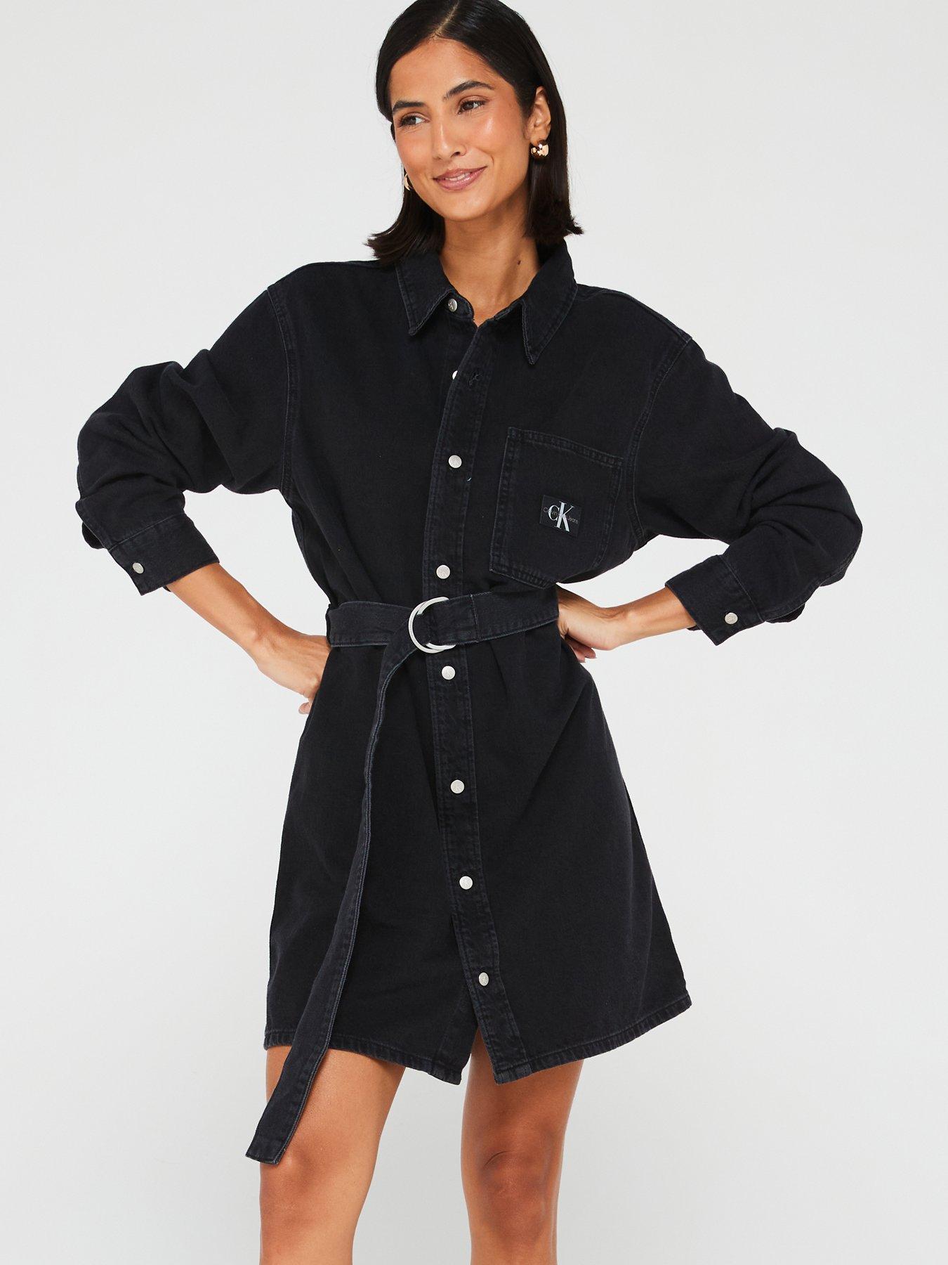 Calvin Klein Jeans Belted Utility Denim Shirt Dress - Black