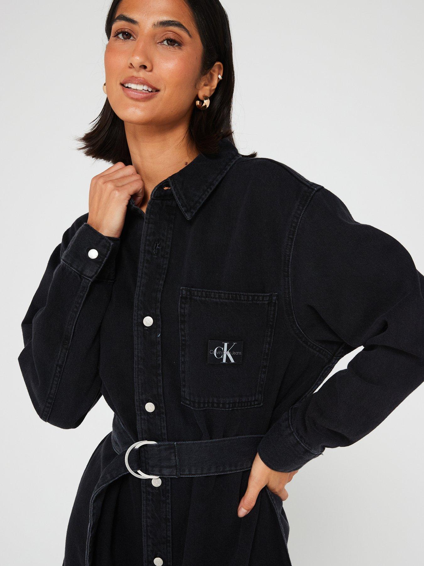 Black denim utility shirt dress sales