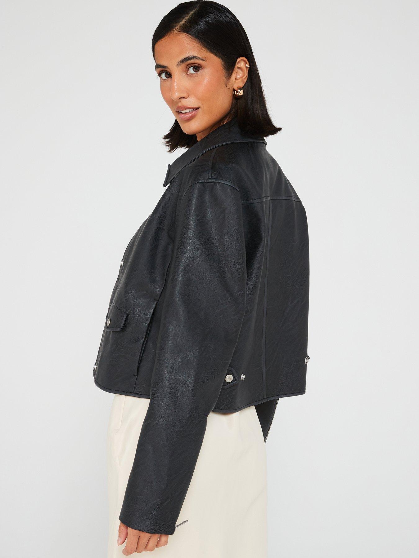 Short black faux leather on sale jacket