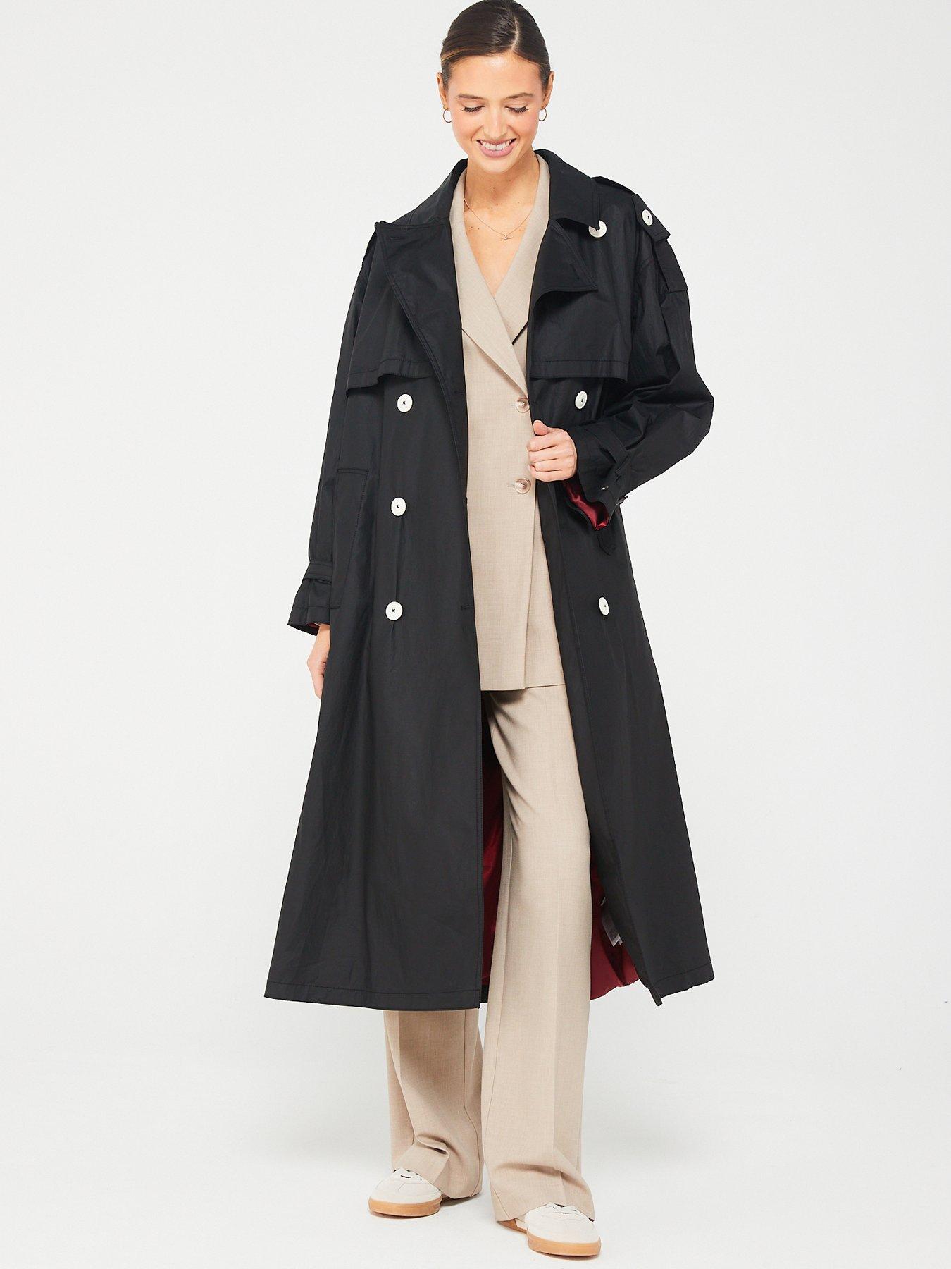 Tommy Hilfiger Oversized Cotton Trench Coat - Black, Black, Size S-M, Women