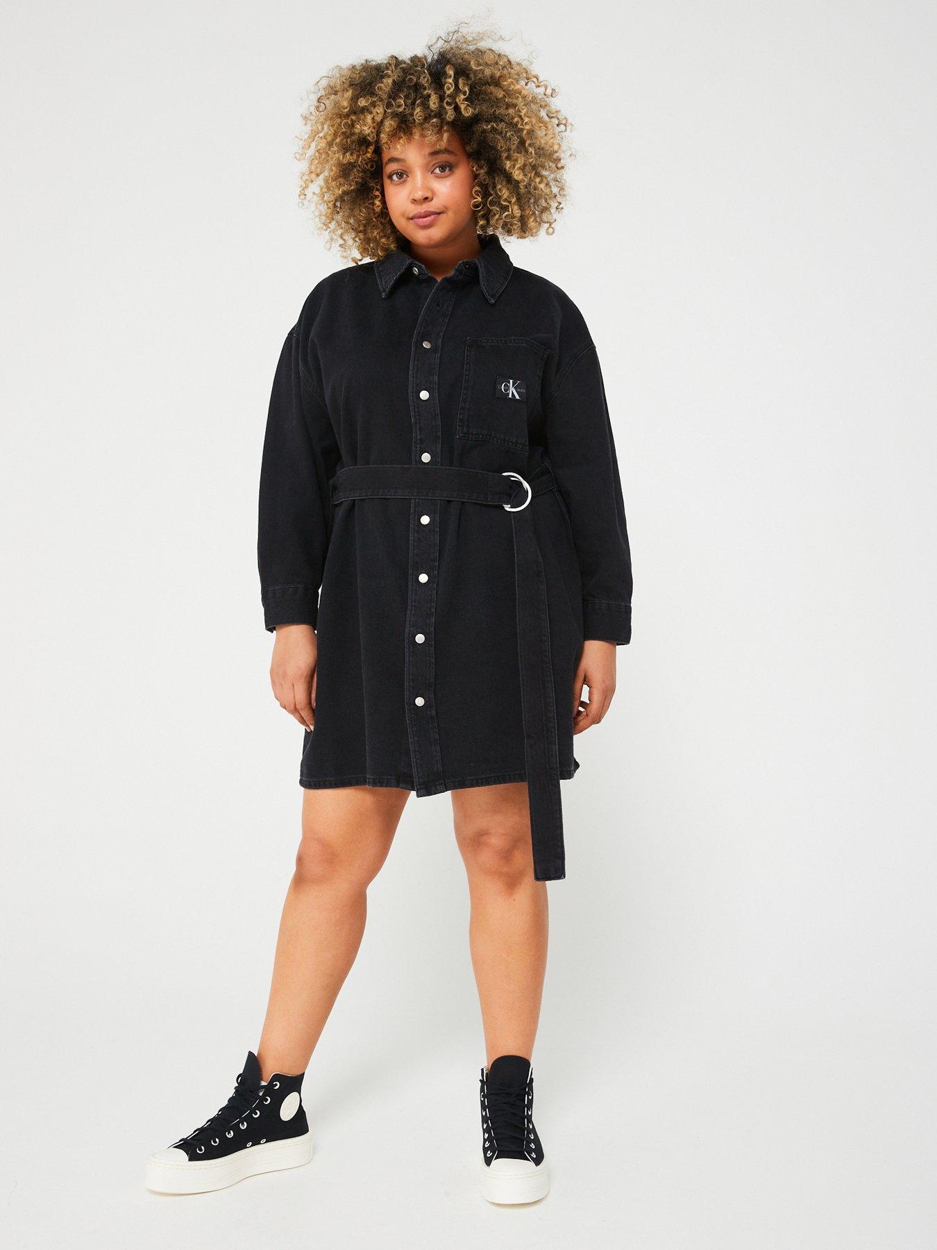 Calvin Klein Jeans  Plus Size Belted Denim Shirt Dress - Black - Discount £44