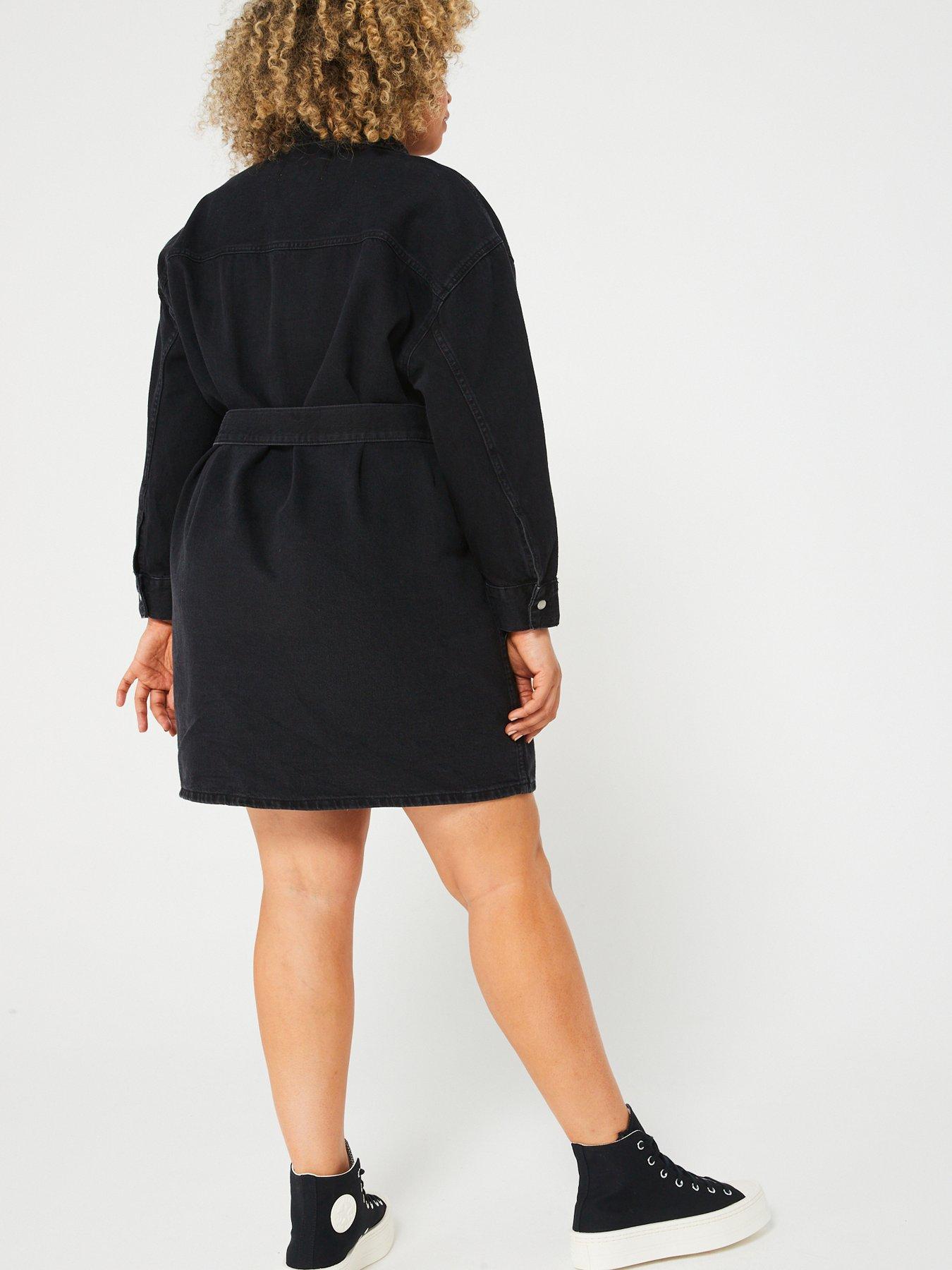 Black belted denim outlet dress