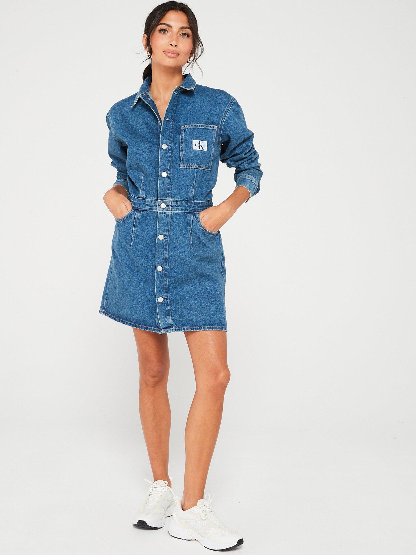 Calvin Klein Jeans Darted Denim Shirt Dress - Blue | Very.co.uk