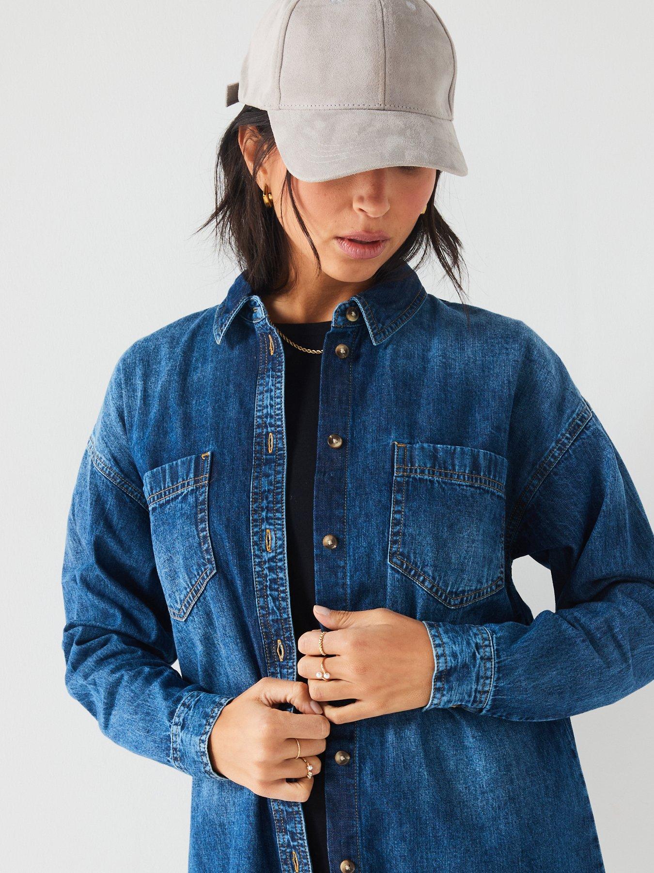 V by Very Relaxed Denim Shirt With Oversized Pockets Very