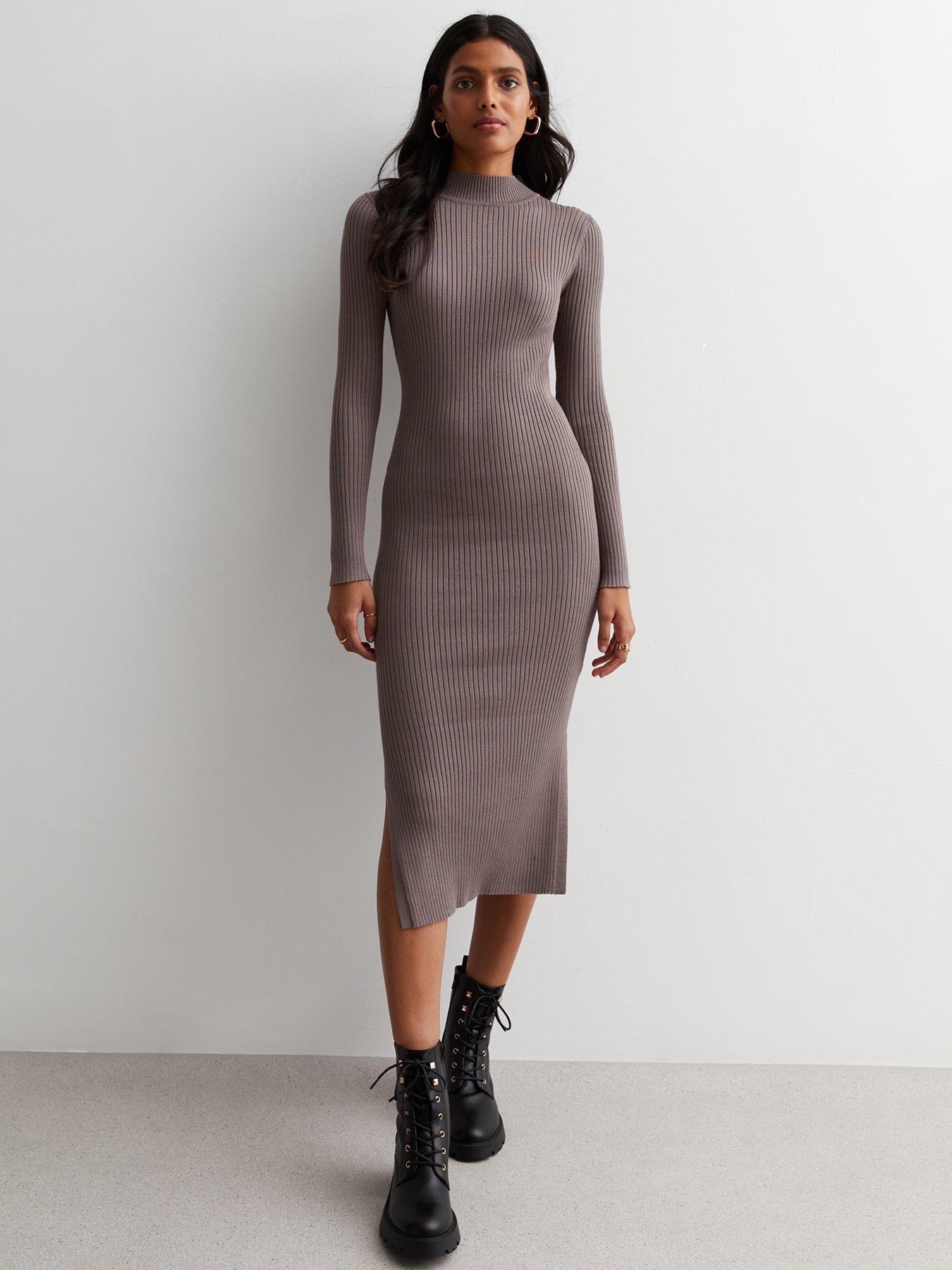 New Look Mink Ribbed Knit Midi Dress very