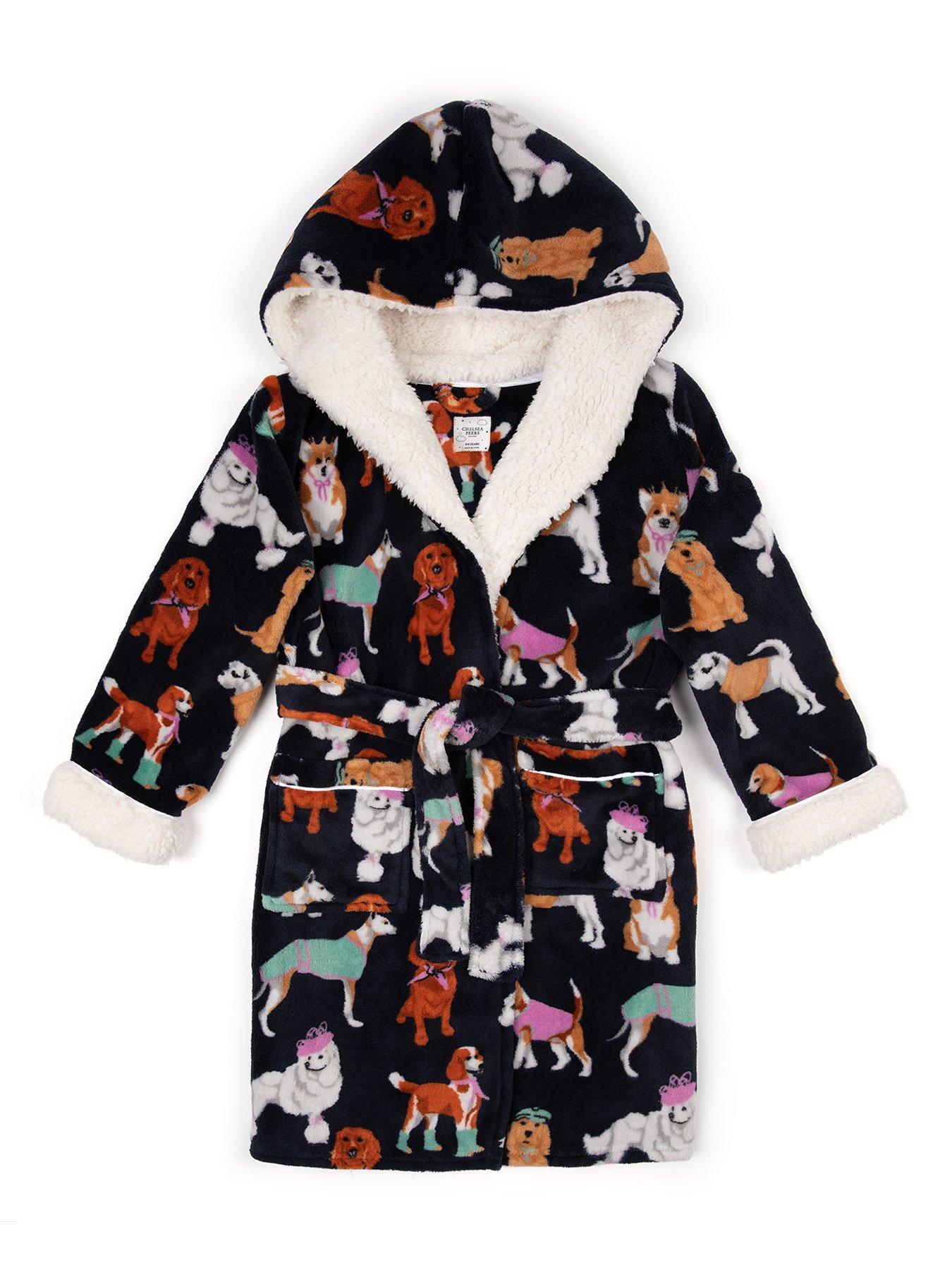 Chelsea Peers Unisex Kids Posh Dogs Fleece Dressing Gown Navy very