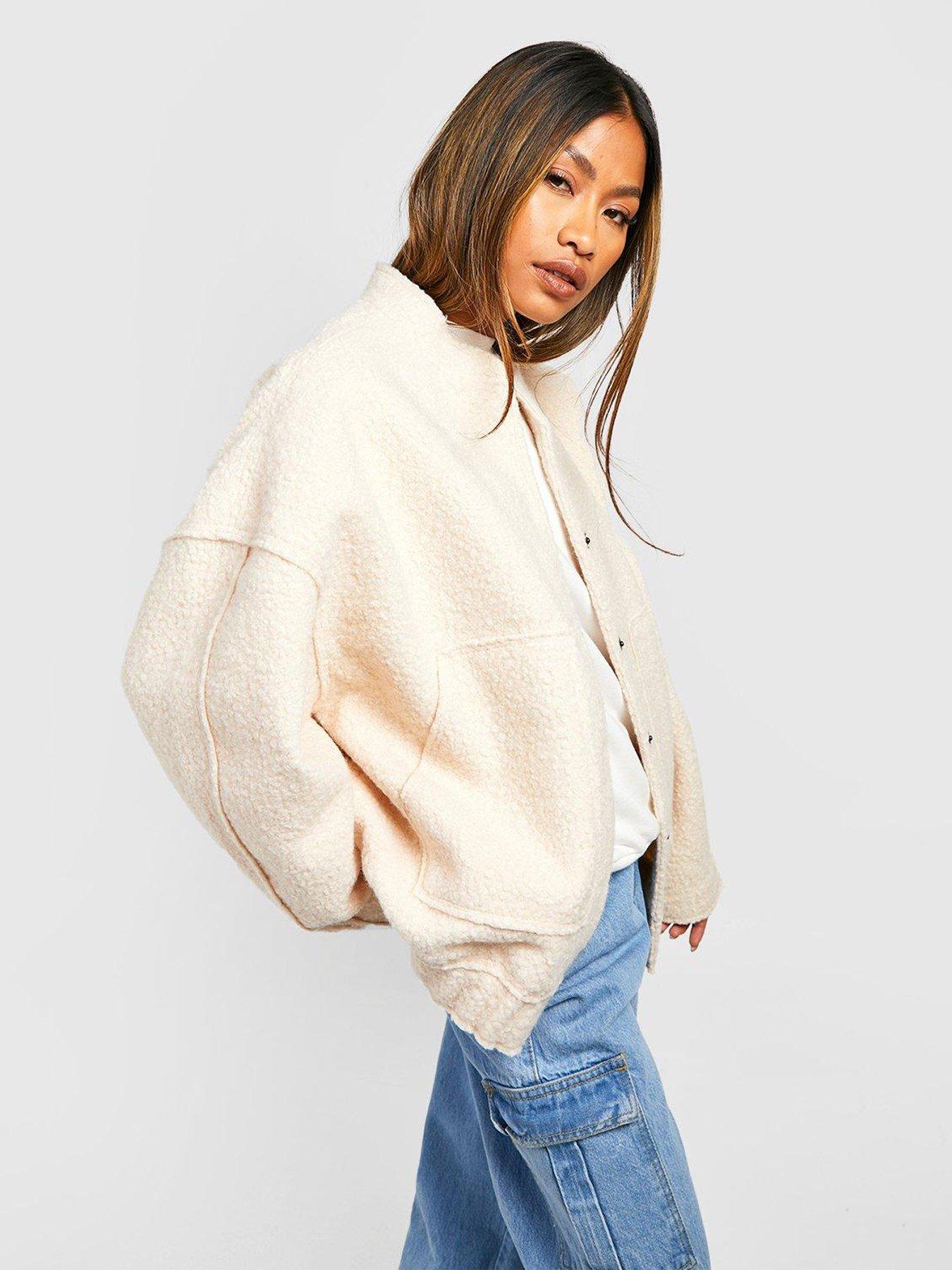 Boohoo Oversized Wool Bomber Jacket Cream very