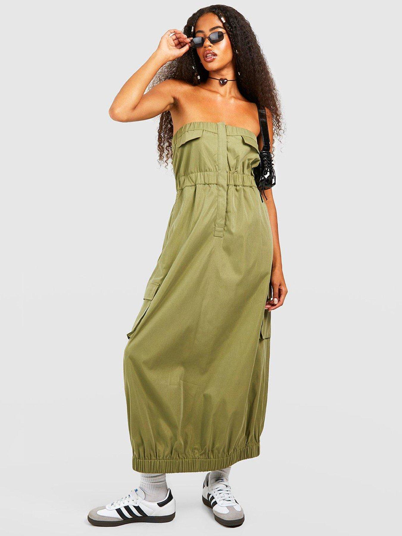 Khaki dress boohoo sale