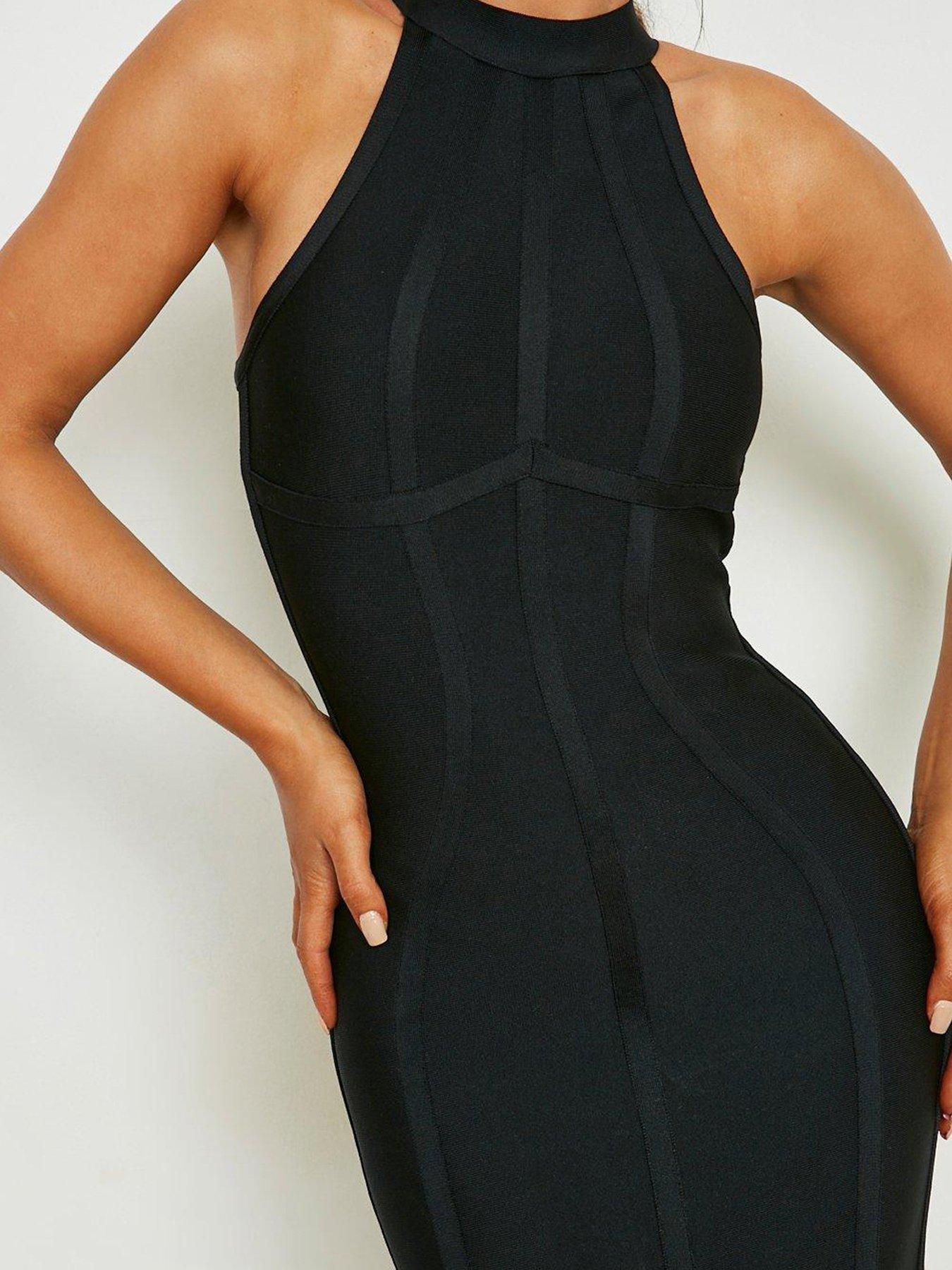 Bandage High Neck Midi Dress Black