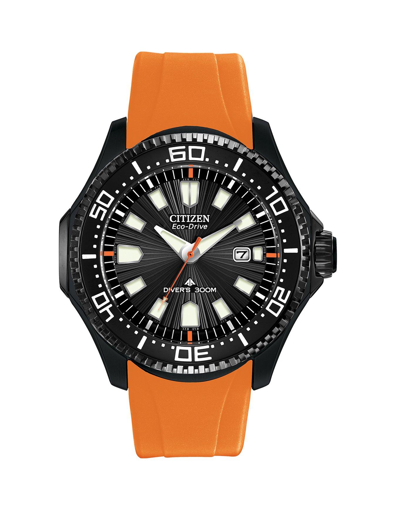 Product photograph of Citizen Promaster Orange Strap Diver Mens Watch from very.co.uk