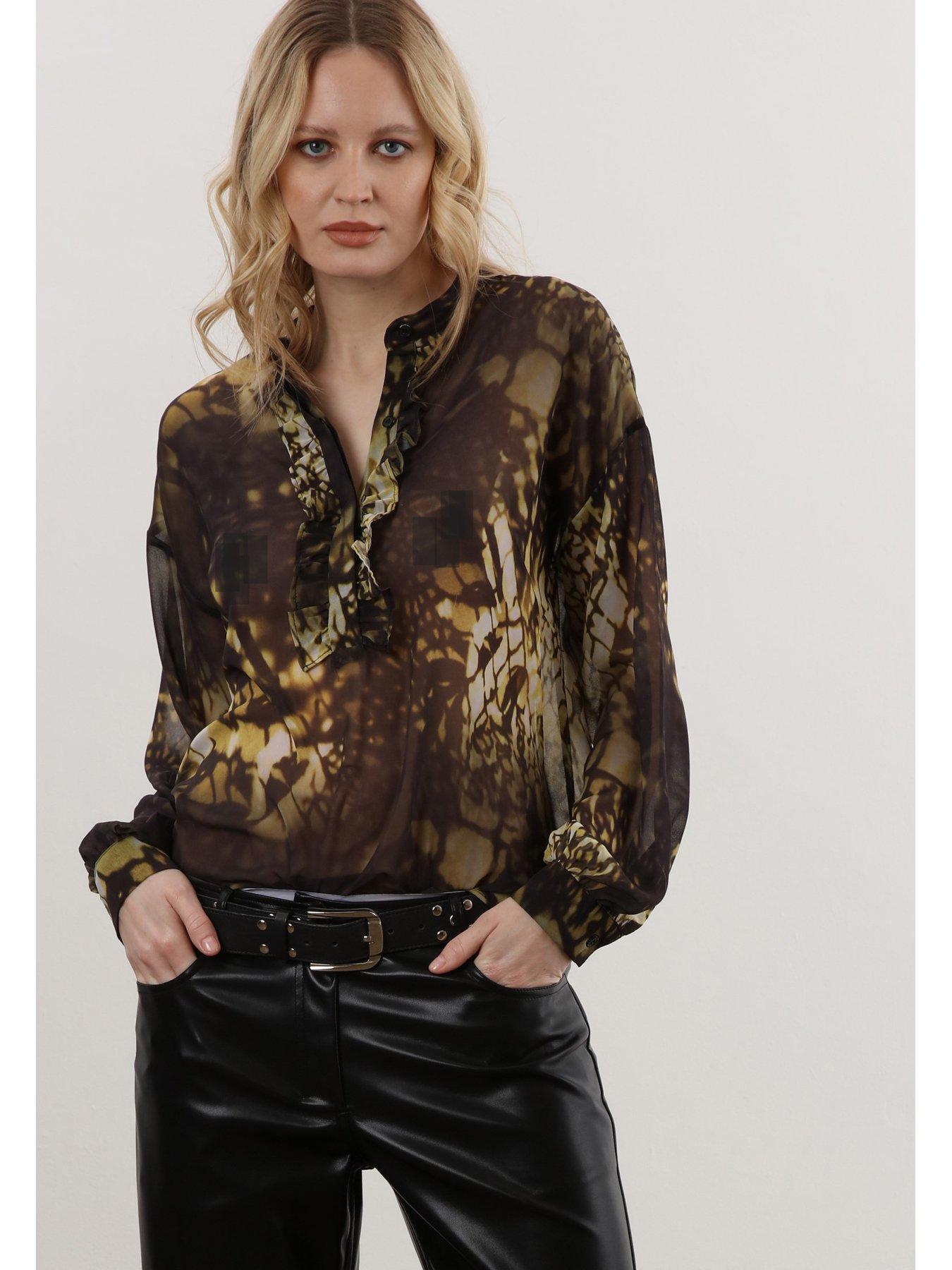 Gold ruffle hot sale shirt