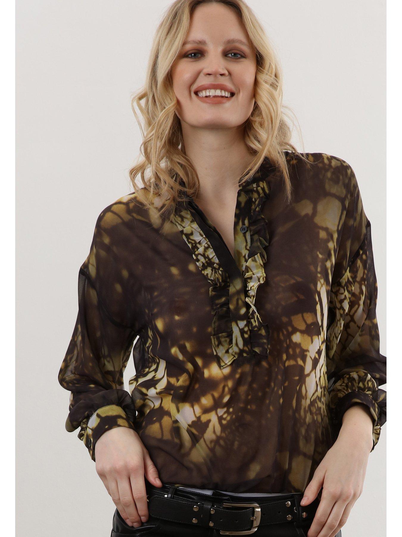 Sheer ruffle shirt shop