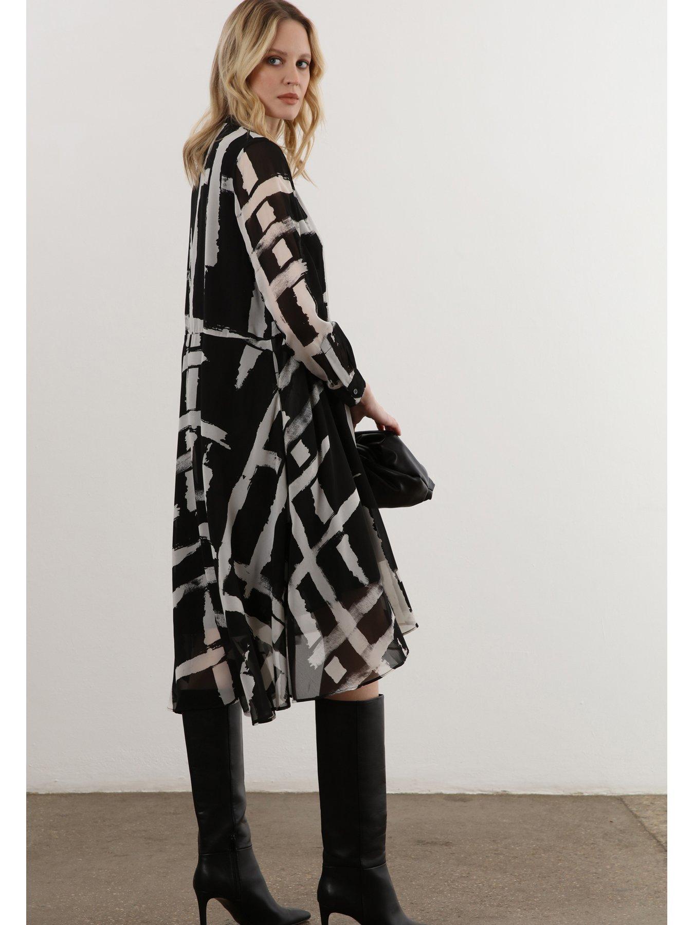 Religion Abstract Print Midi Shirt Dress - Black/white