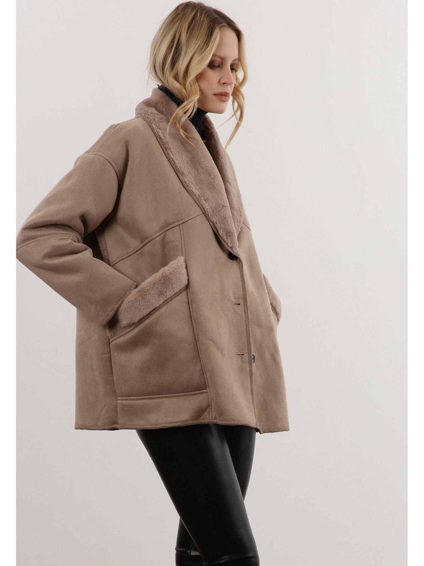 Short sale shearling coat