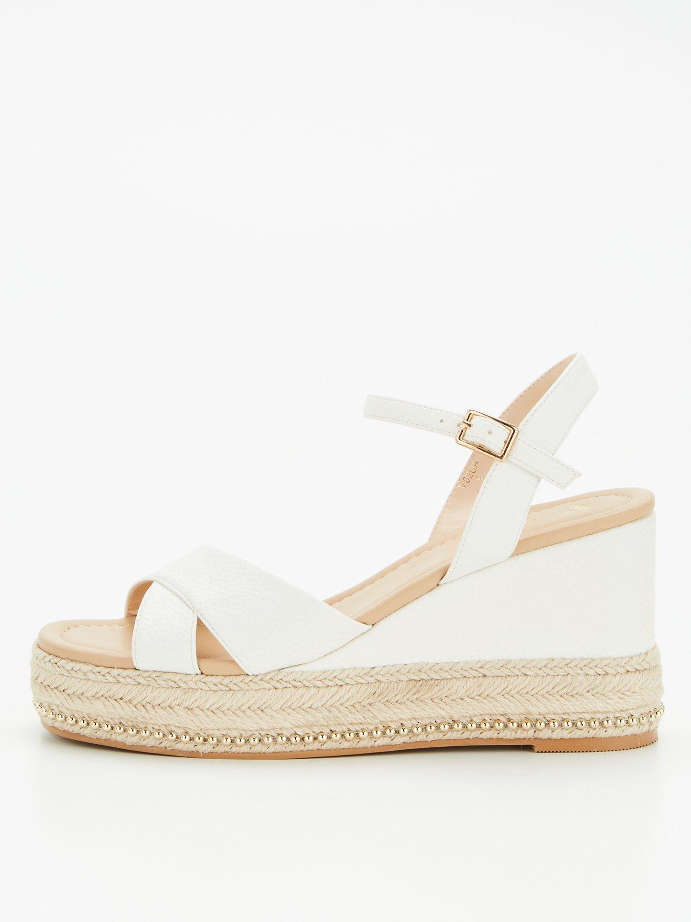 Wedge Sandles - White and Golden Strap Wedges Latest Fancy Stylist Footwear  For Ladies