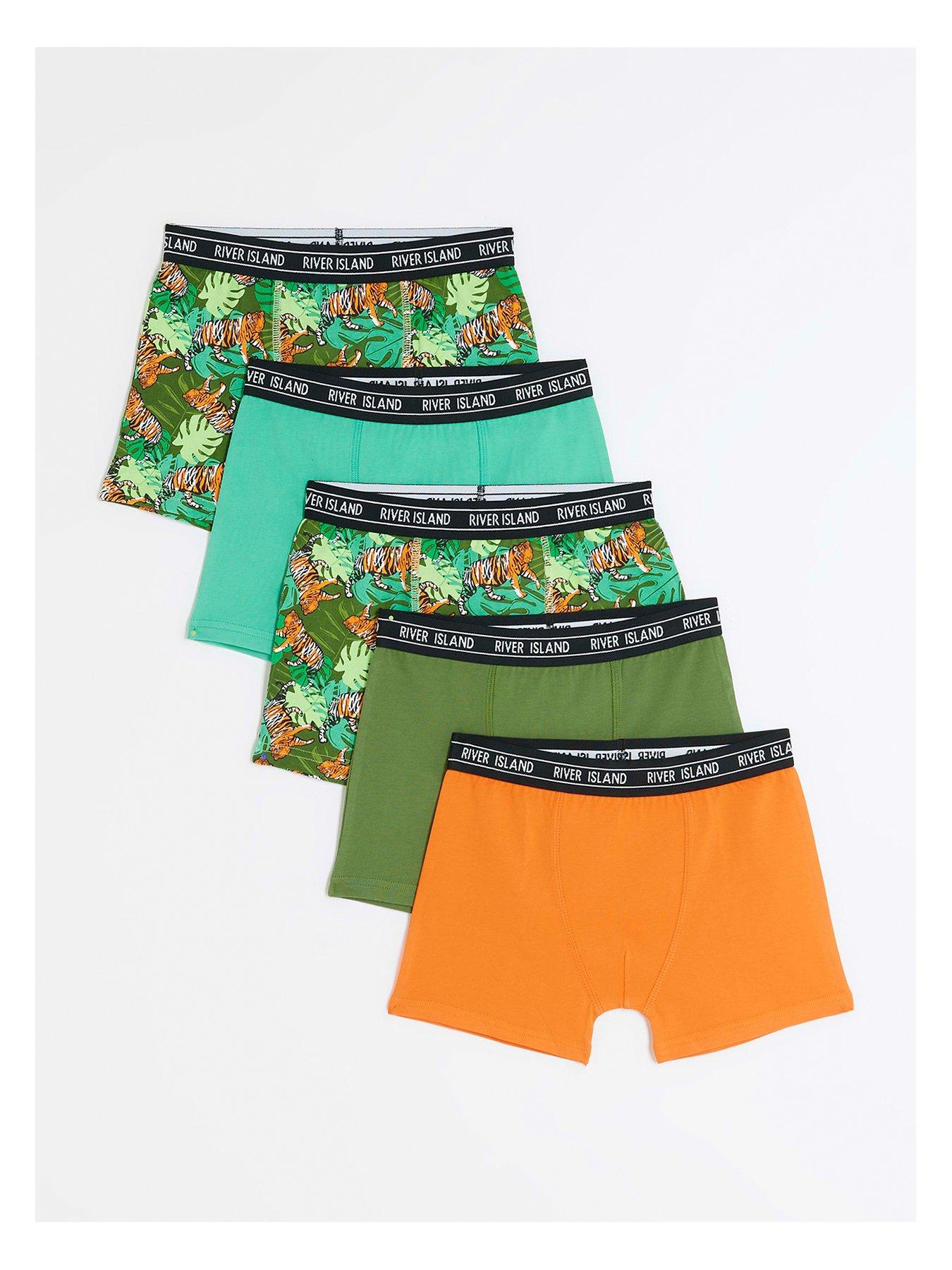 River Island Boys Tiger Print Boxers 5 Pack - Green