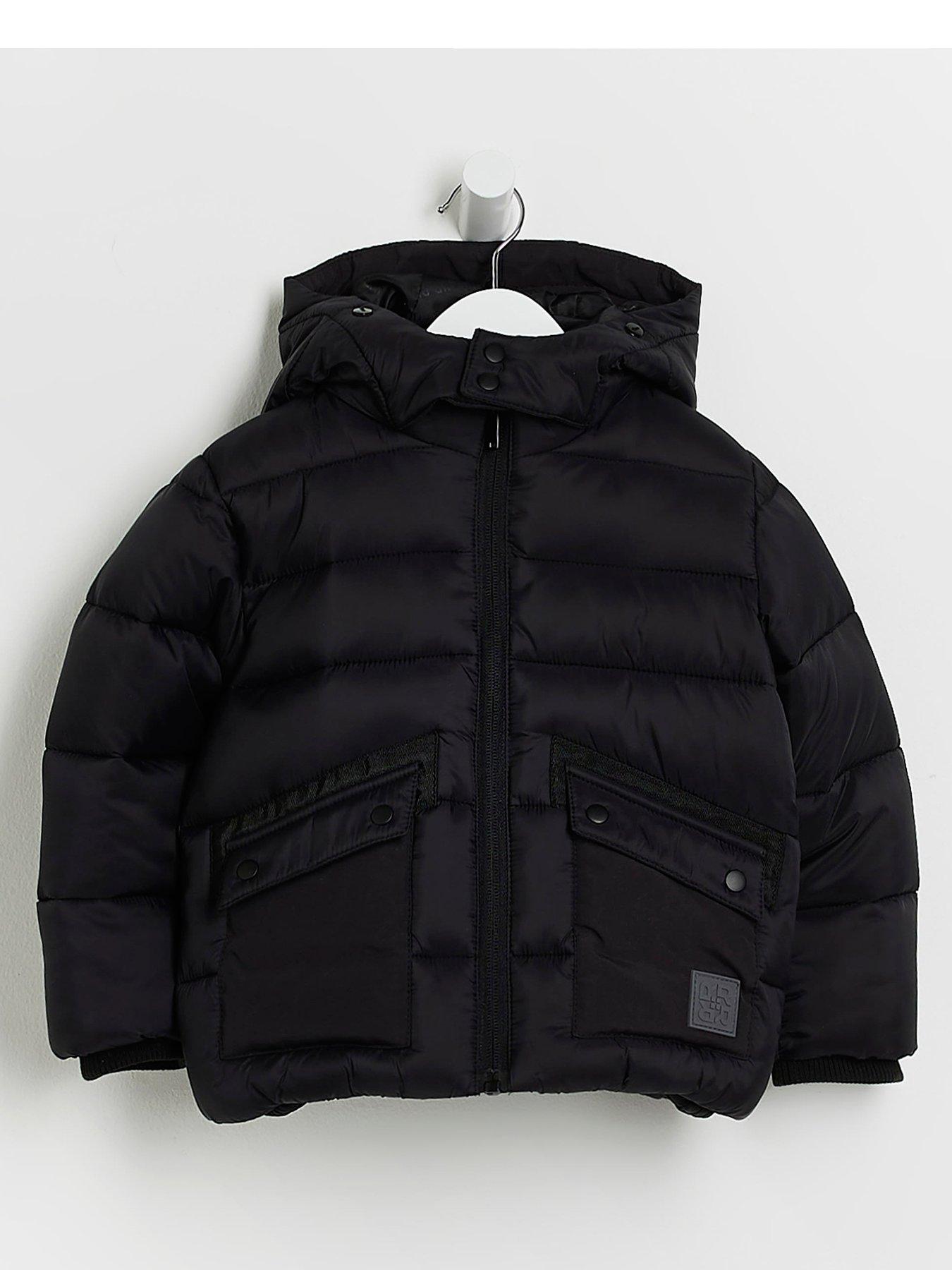 Boys black puffa jacket best sale