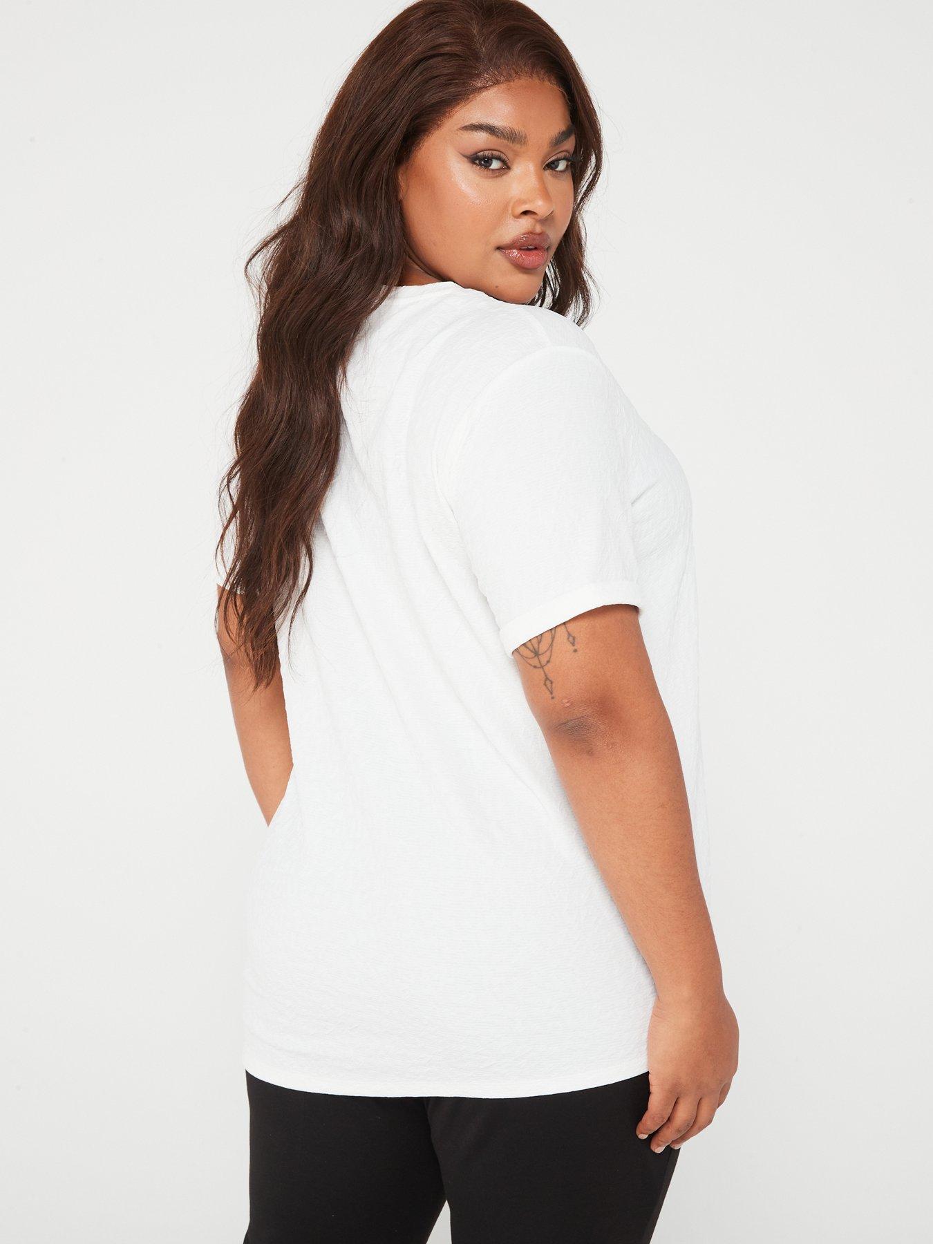 Image 2 of 6 of V by Very Curve Asymmetrical Hem Textured Short Sleeve T-Shirt - White