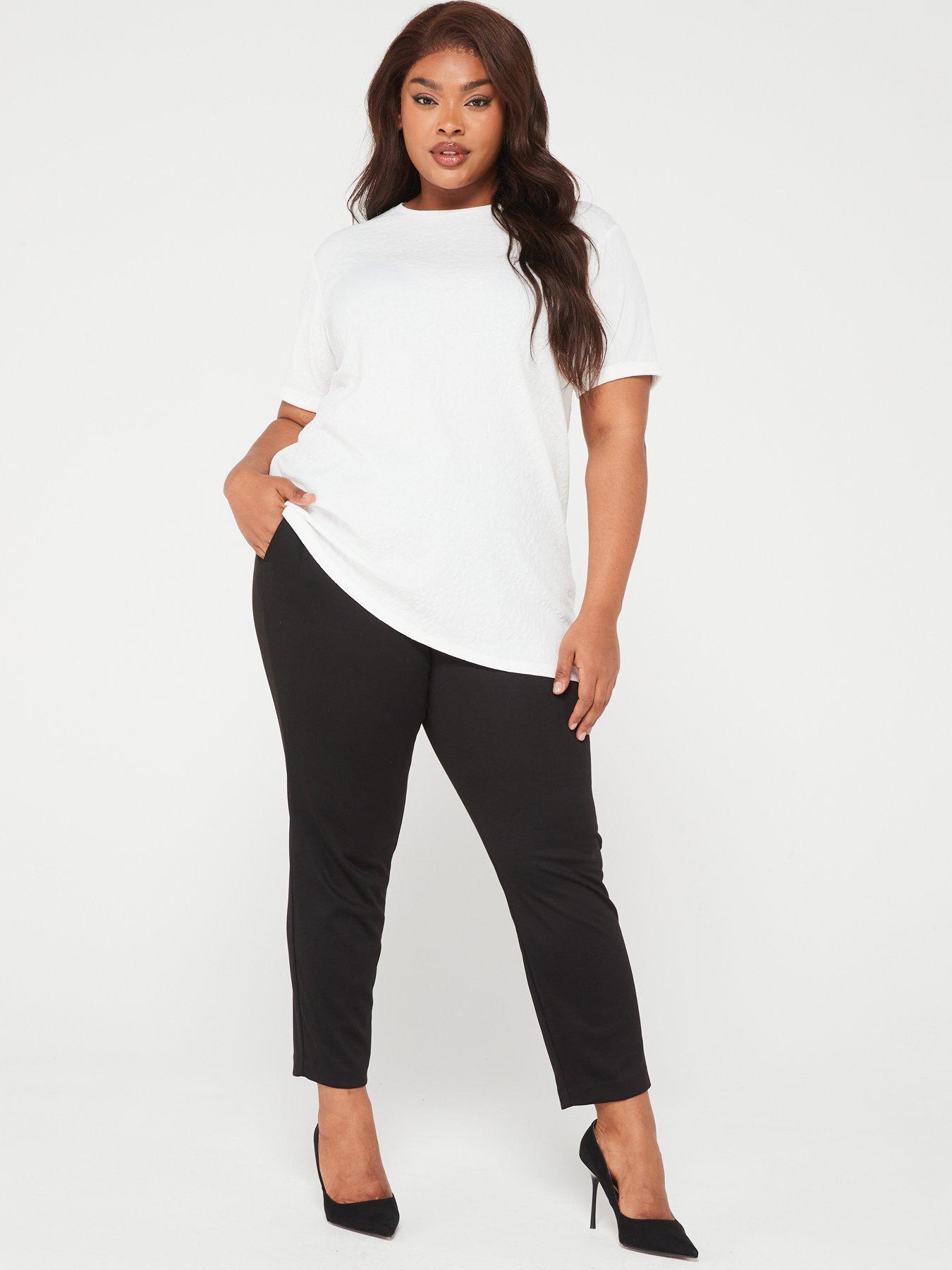 Image 5 of 6 of V by Very Curve Asymmetrical Hem Textured Short Sleeve T-Shirt - White