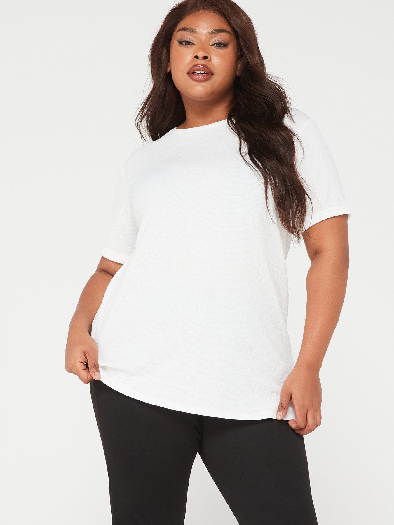 Image 6 of 6 of V by Very Curve Asymmetrical Hem Textured Short Sleeve T-Shirt - White