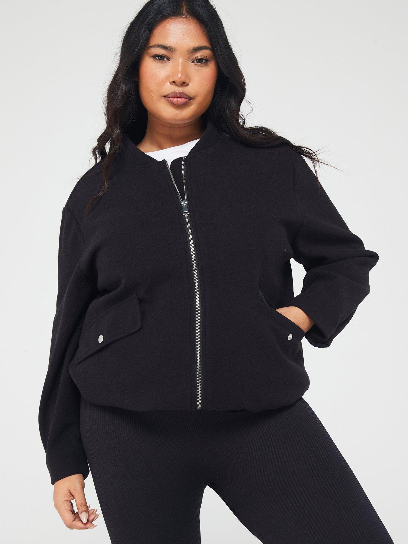 Black Zip Detail Bomber Jacket, Womens Jackets