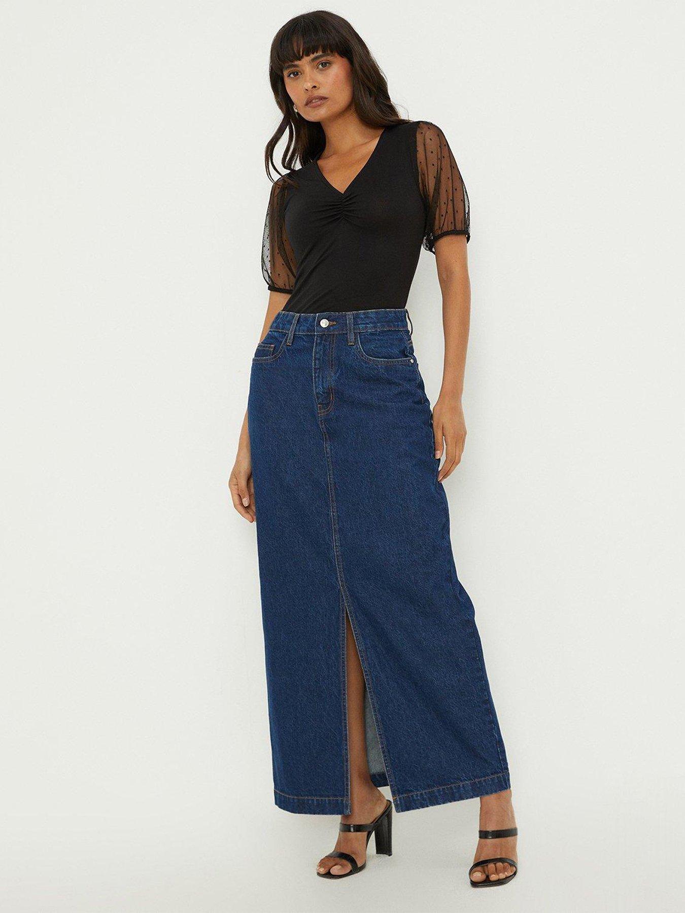 Dorothy Perkins Split Front Denim Maxi Skirt Indigo very